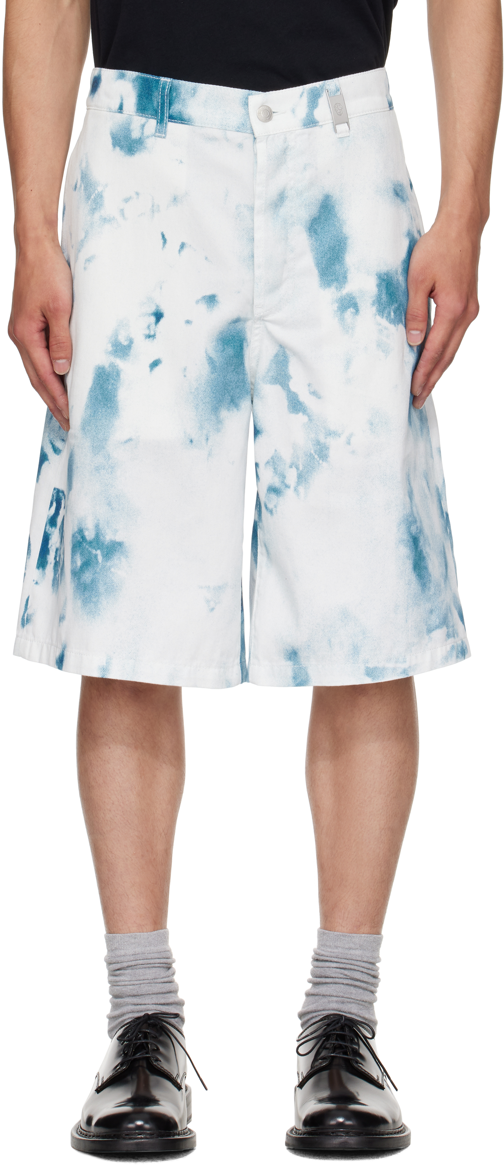 Alexander Mcqueen Tie-dyed Denim Shorts In White
