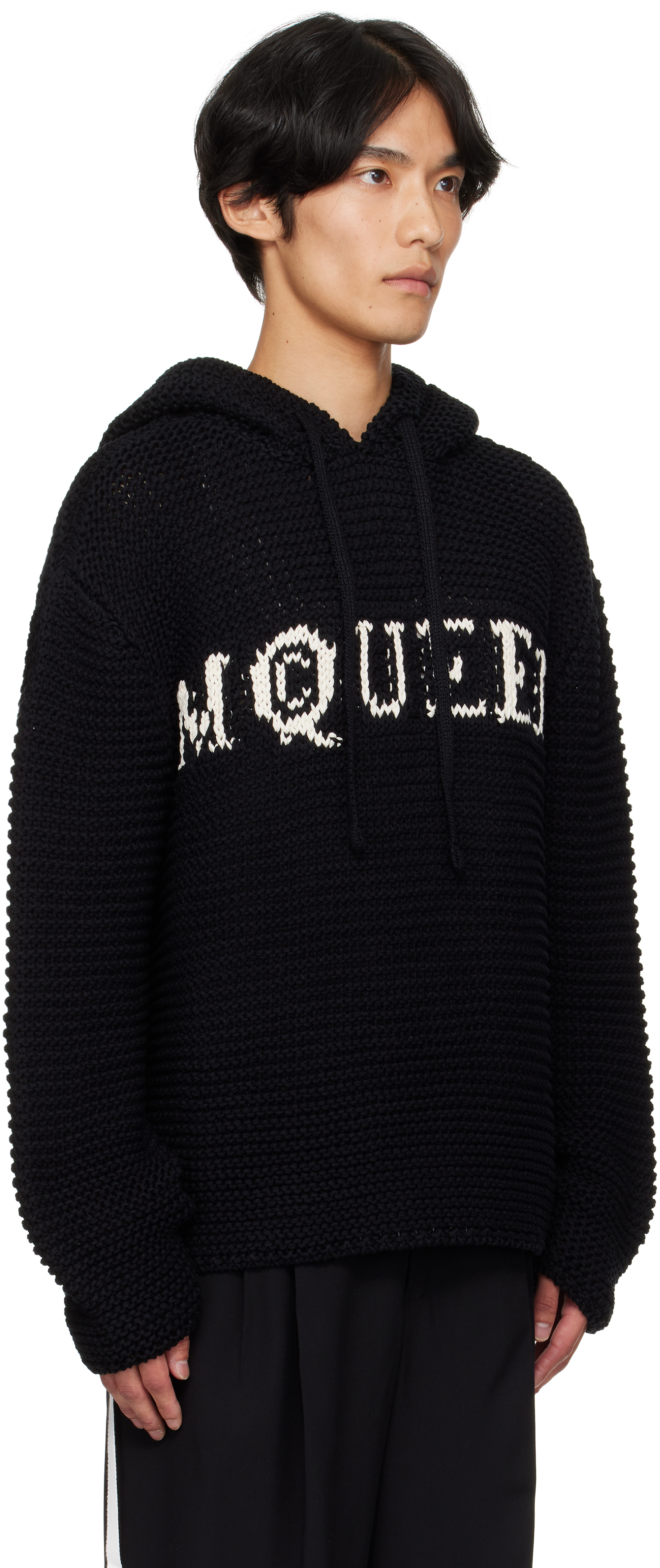 Alexander Mcqueen Black Cropped Hoodie In Black