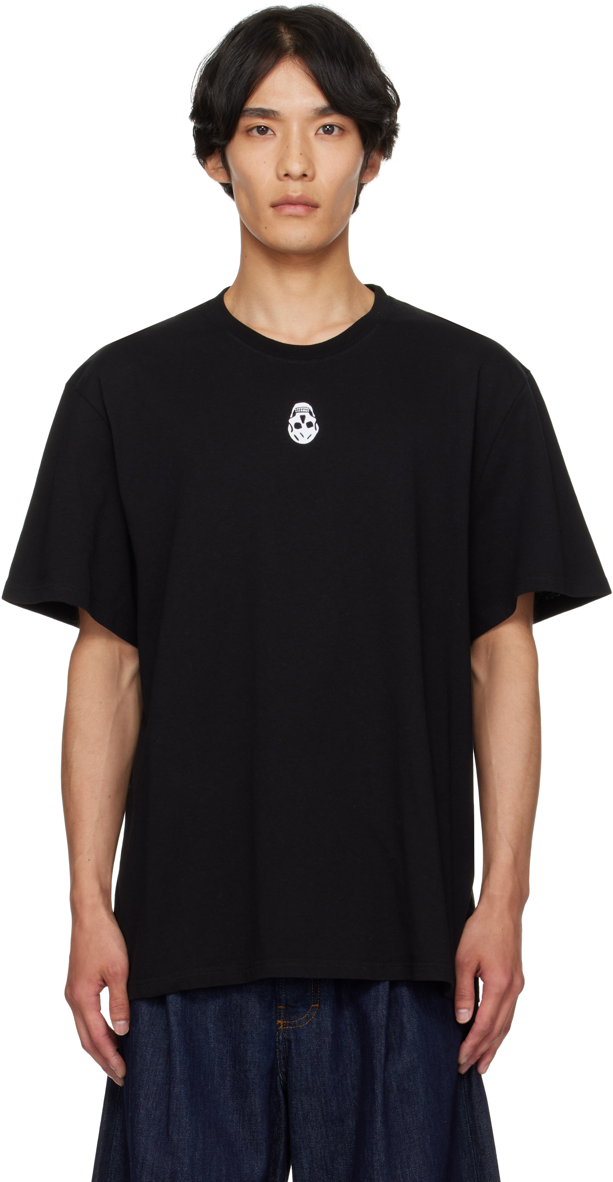 Alexander Mcqueen Black Flocked Skull T-shirt In Black