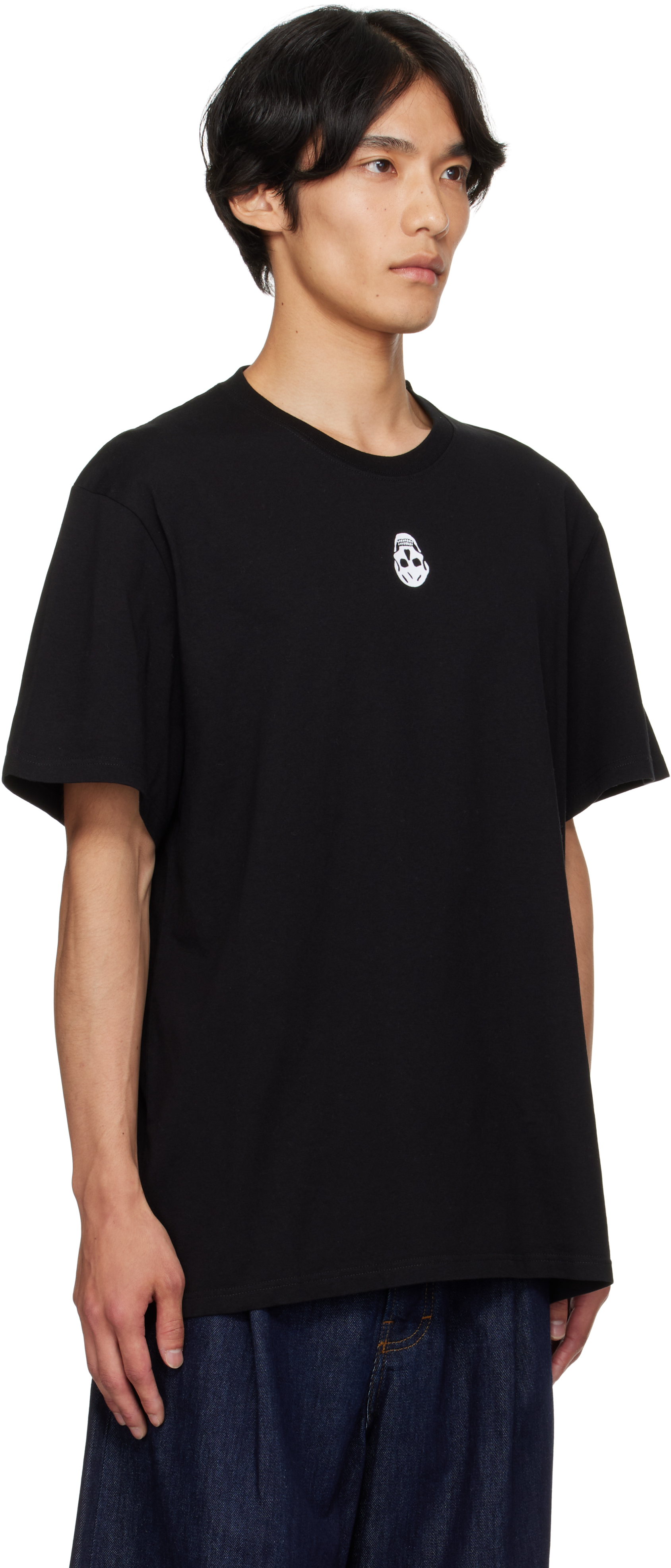 Alexander Mcqueen Black Flocked Skull T-shirt In Black