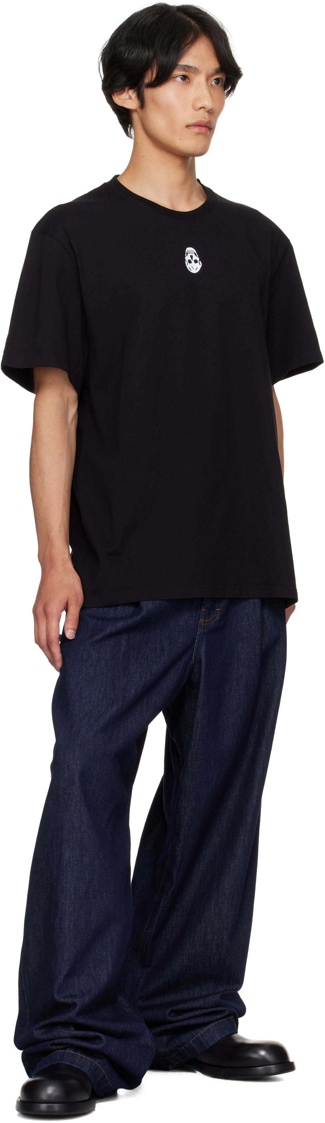 Alexander Mcqueen Black Flocked Skull T-shirt In Black