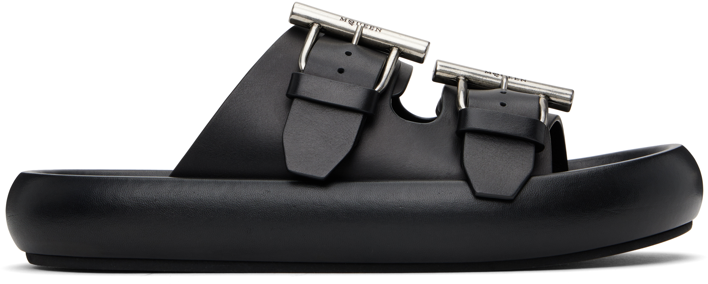 Black T-Bar Buckle Sandals by McQueen on Sale