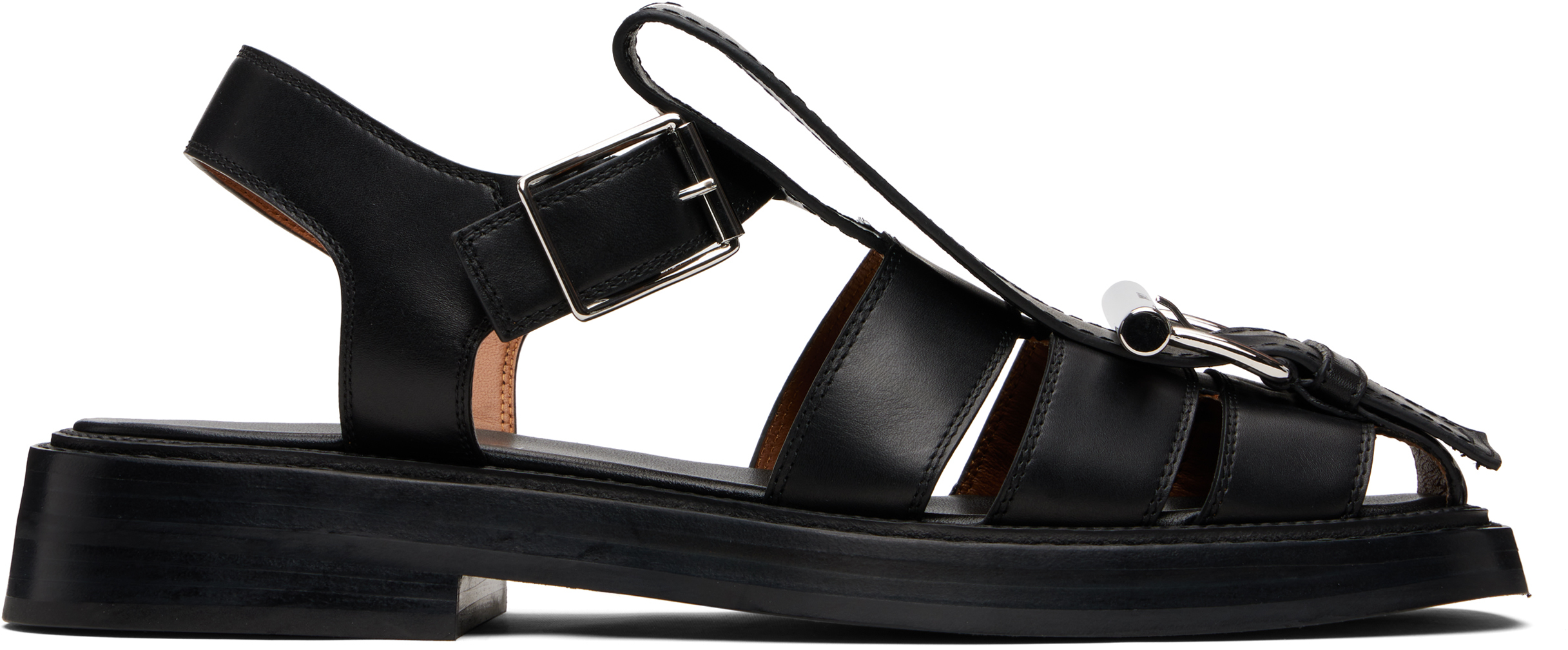 Black T-Bar Caged Sandals