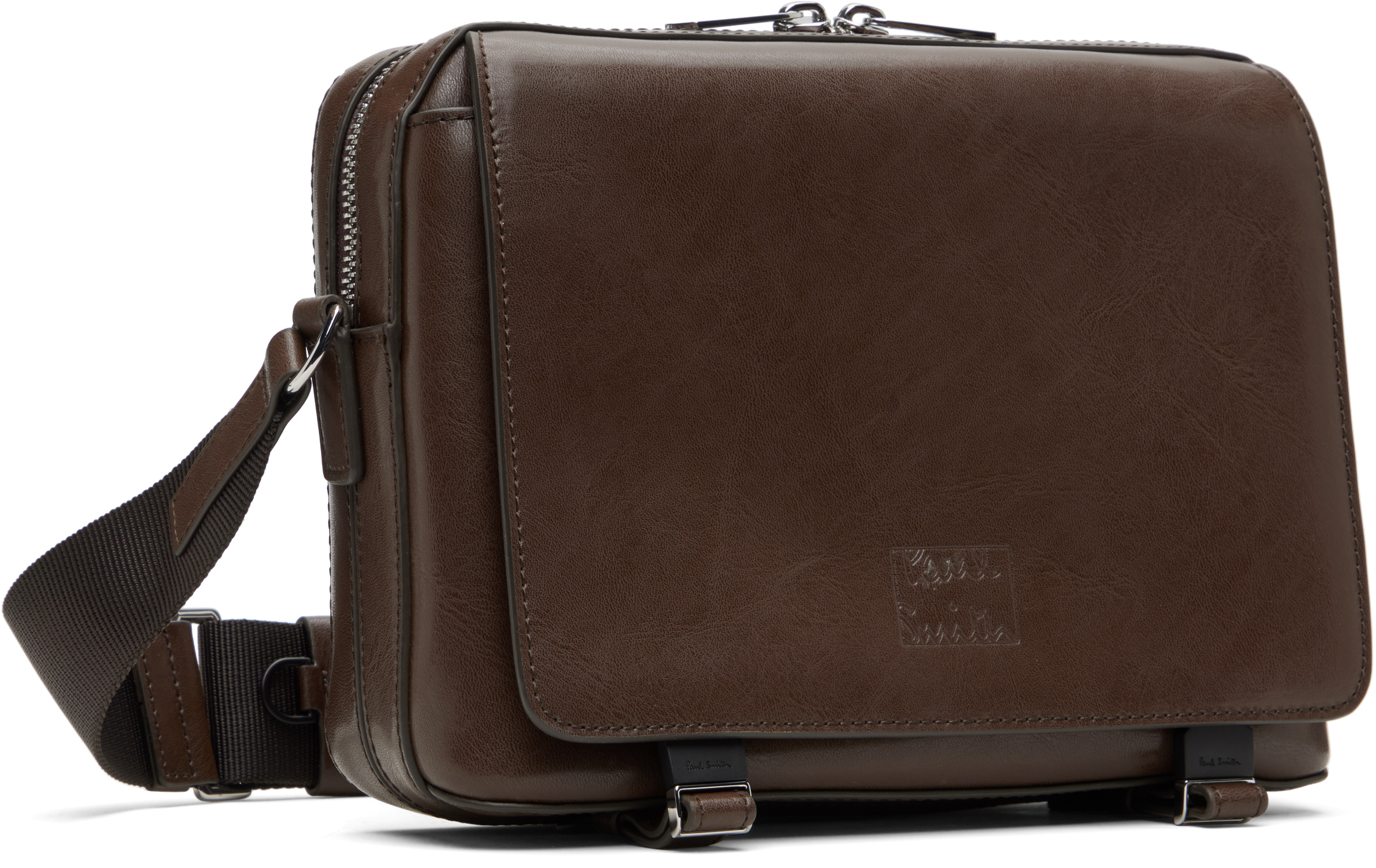 PAUL SMITH BROWN SMALL LEATHER MESSENGER BAG