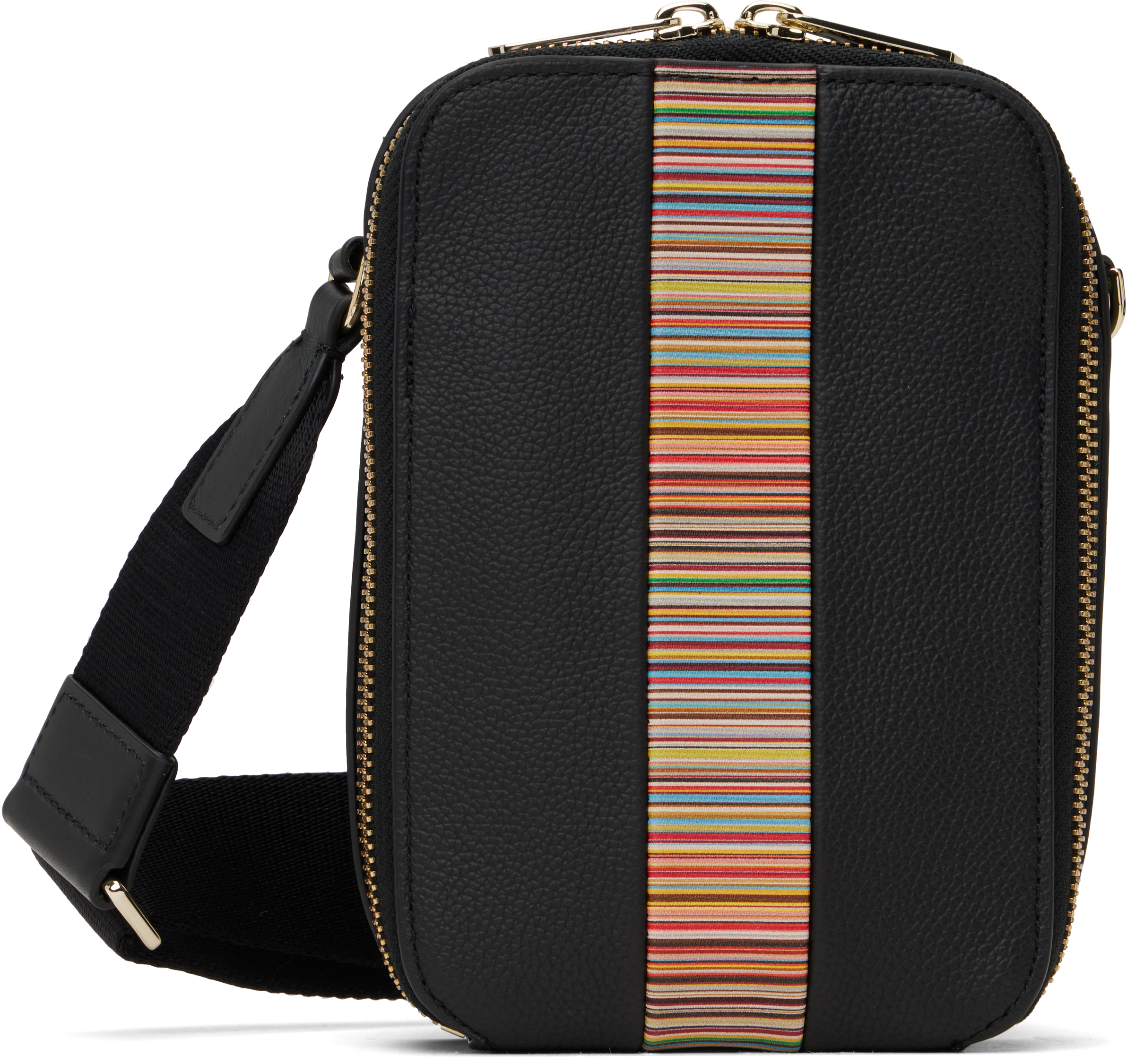 Black Leather Signature Stripe Trim Flight Pouch