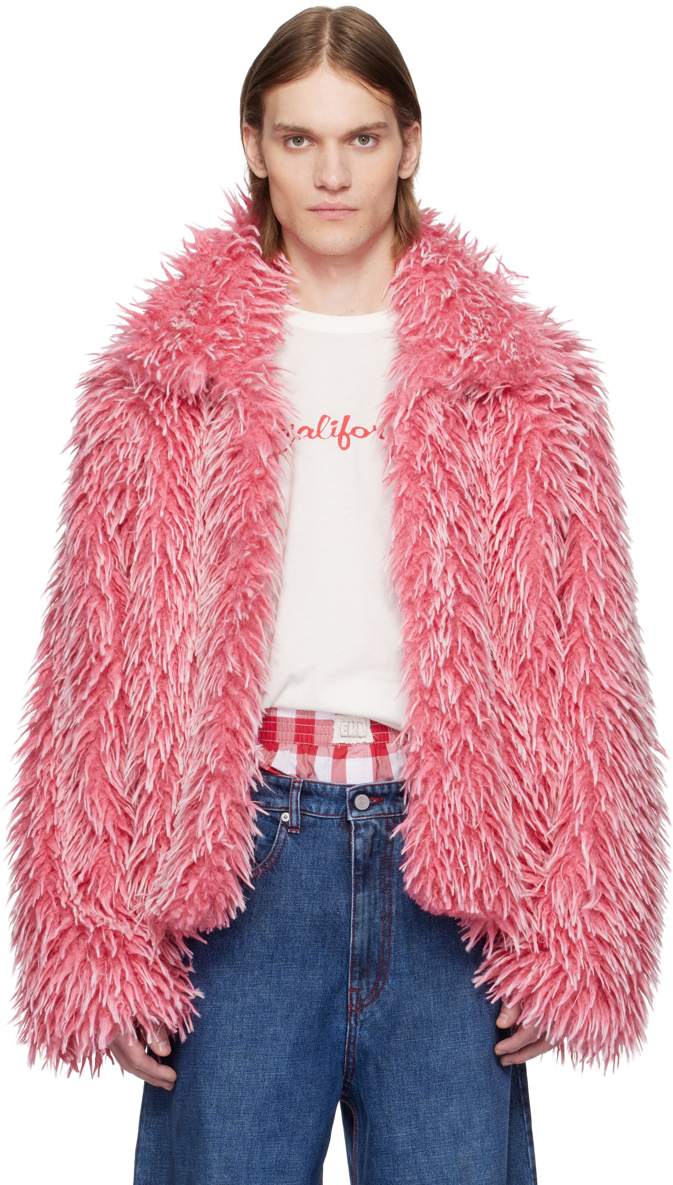 Pink Faux-Fur Varsity Jacket