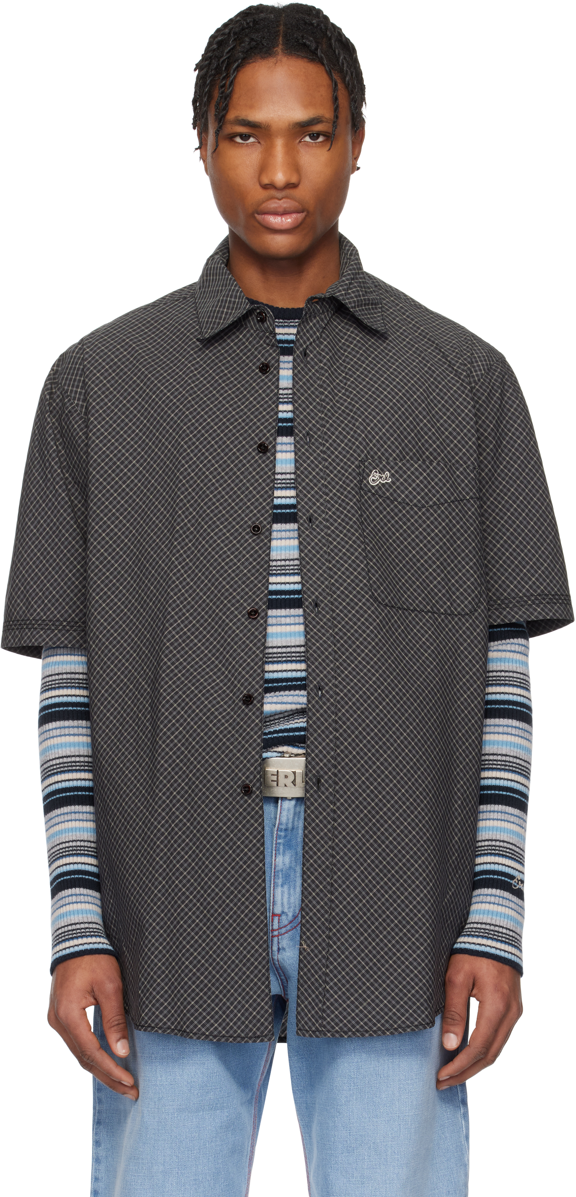 Brown Mini Plaid Short Sleeve Shirt