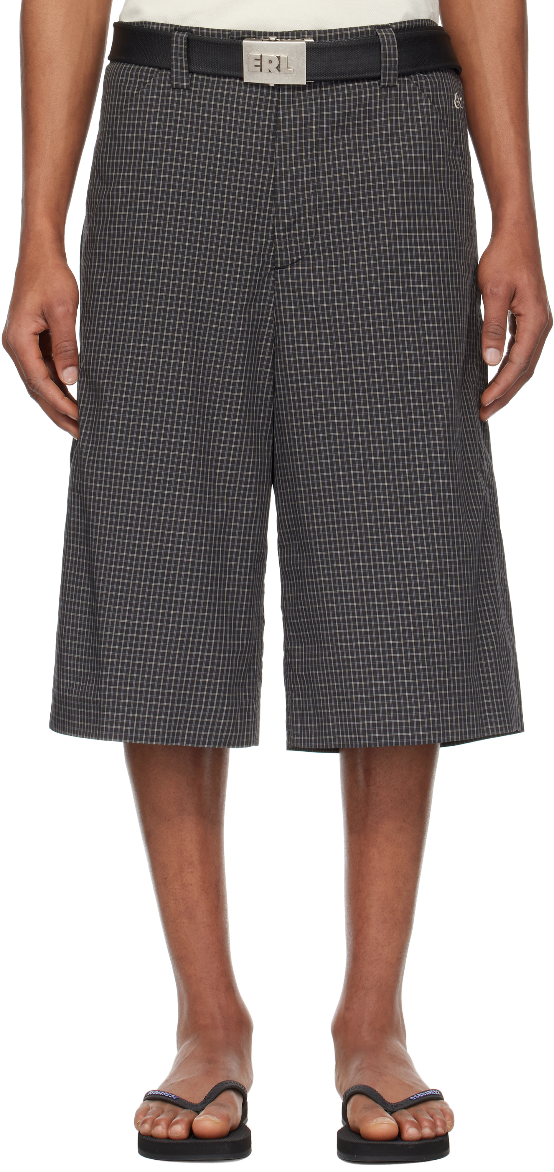 Black Tailored Mini Plaid Skate Shorts