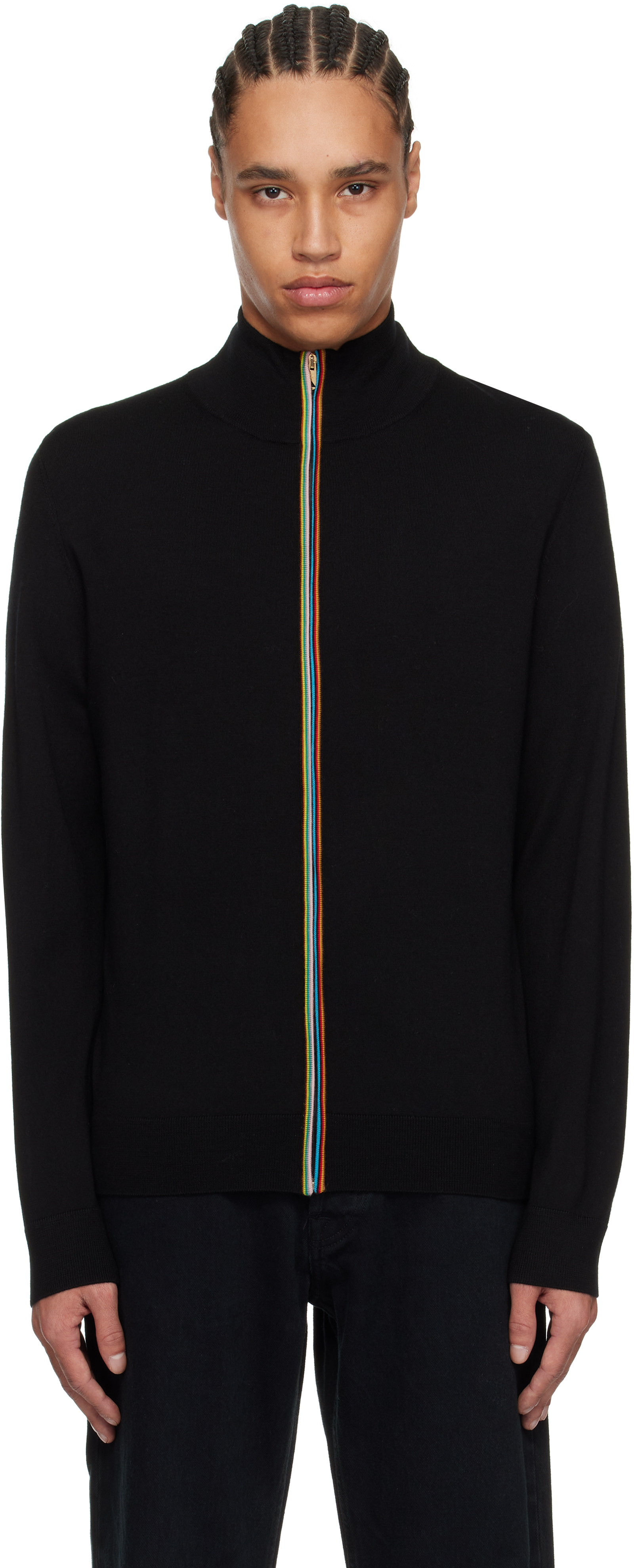 Black Signature Striped Zip Cardigan