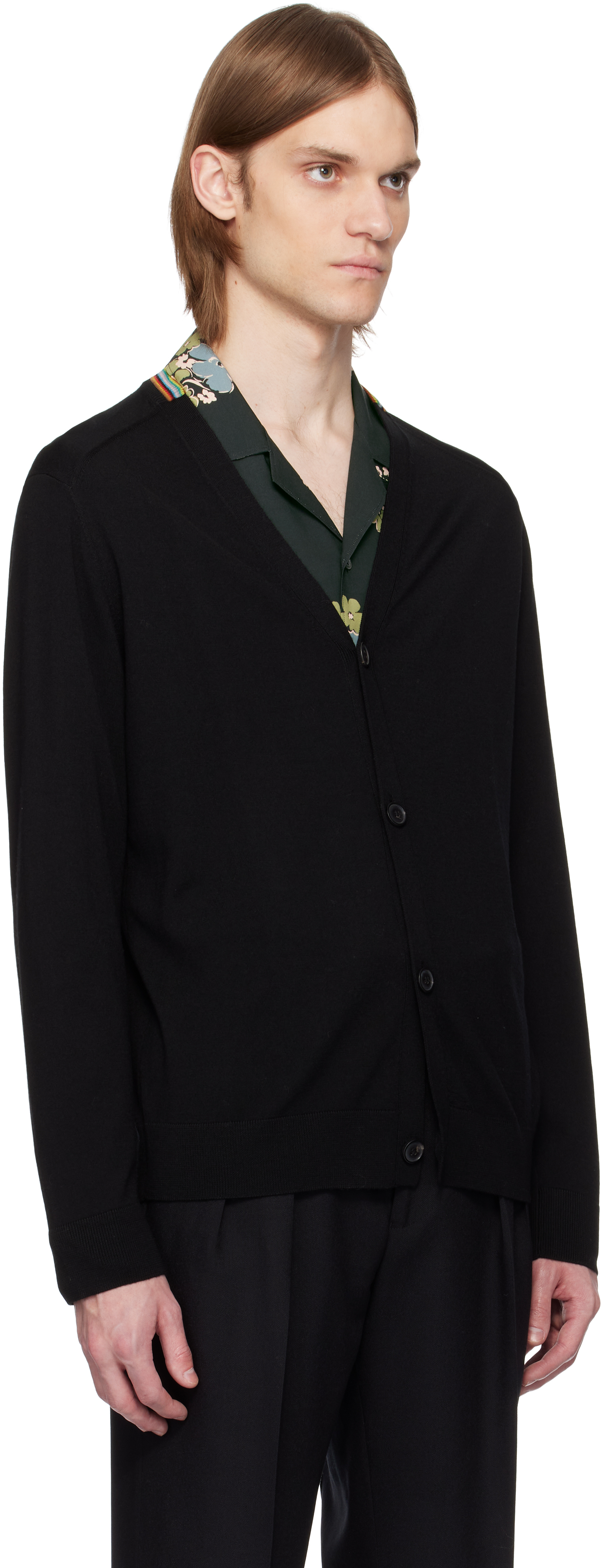 PAUL SMITH BLACK WASHABLE WOOL SIGNATURE STRIPE CARDIGAN