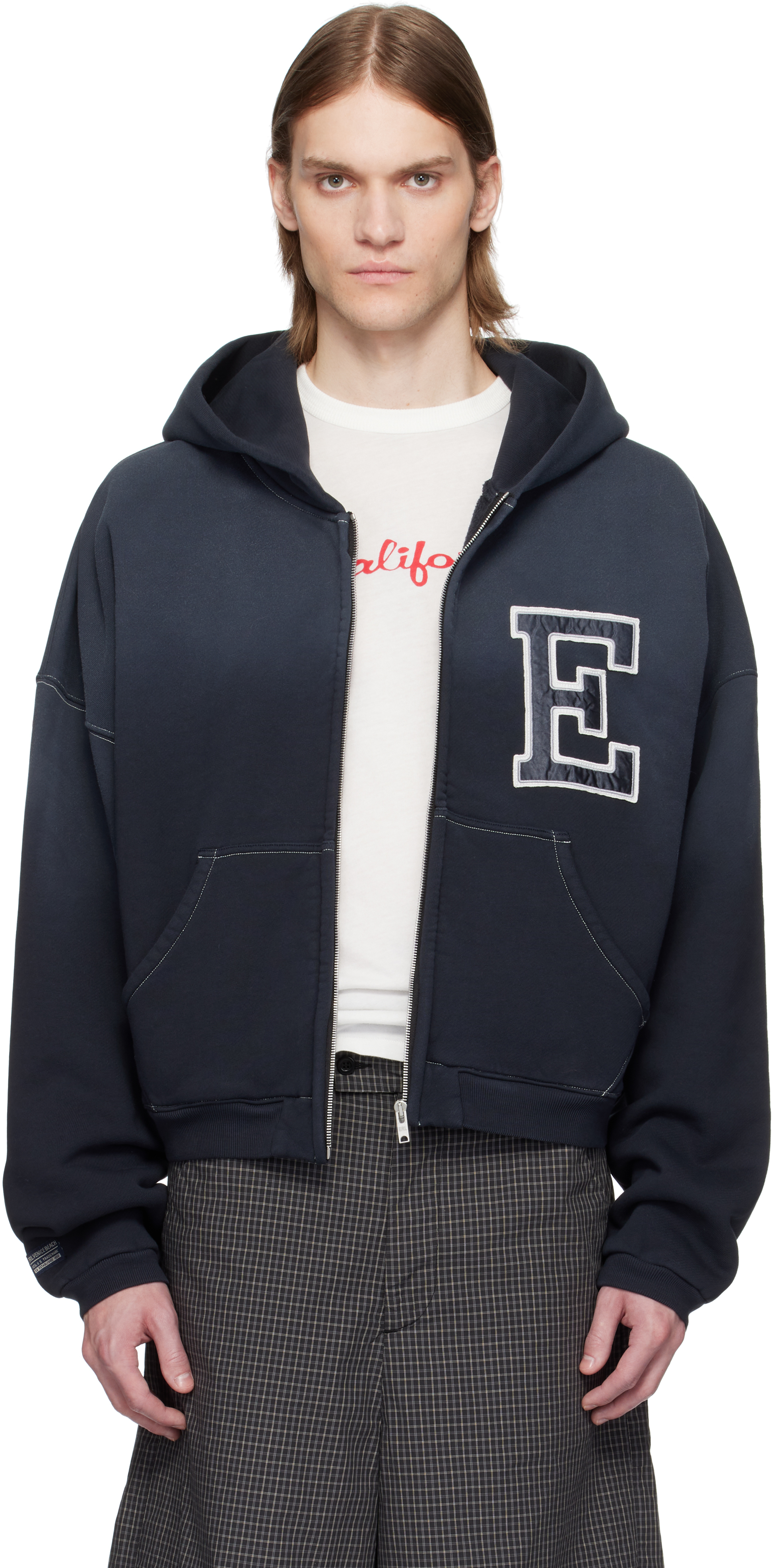 Black Varsity Oversized Zip-Up Hoodie