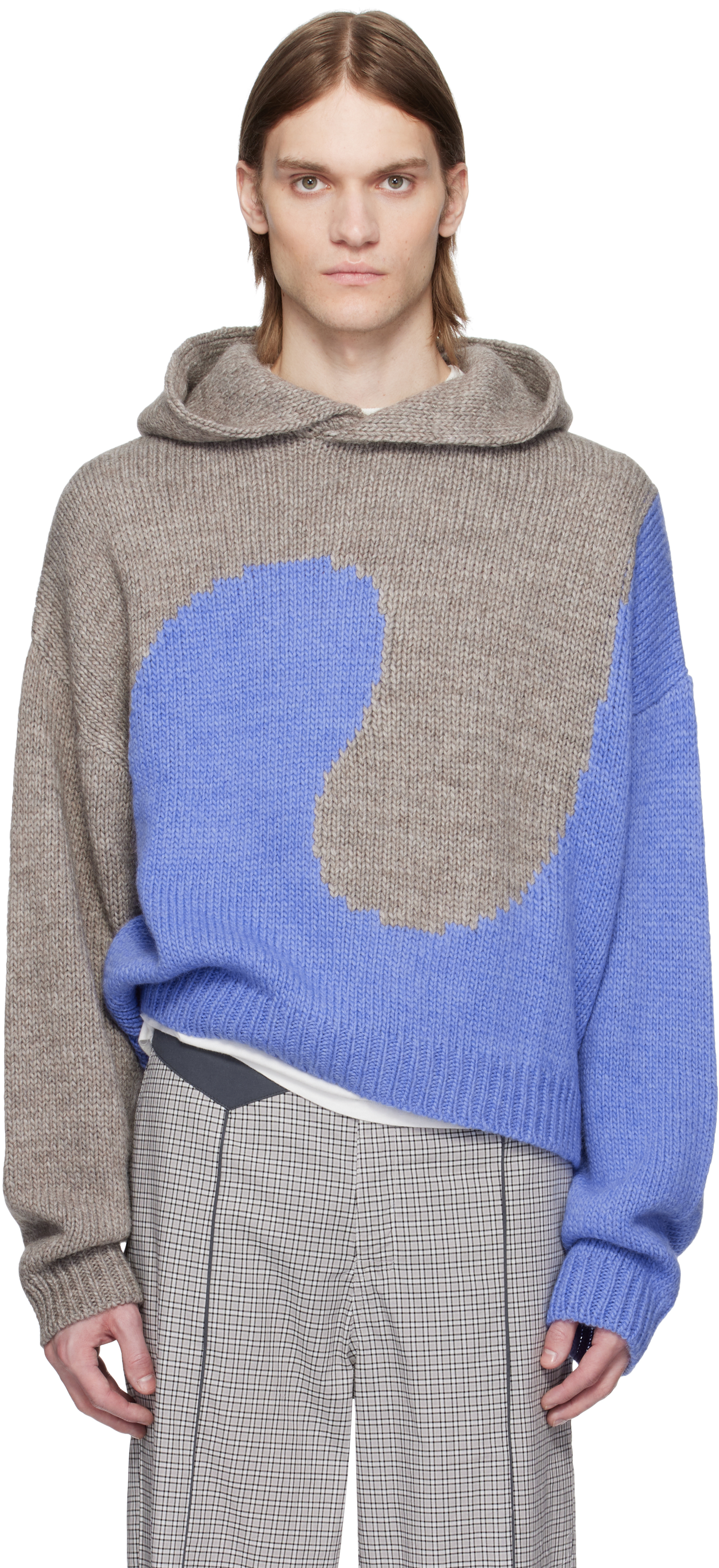 Gray 
Blue Bicolor Swirl Knit Hoodie