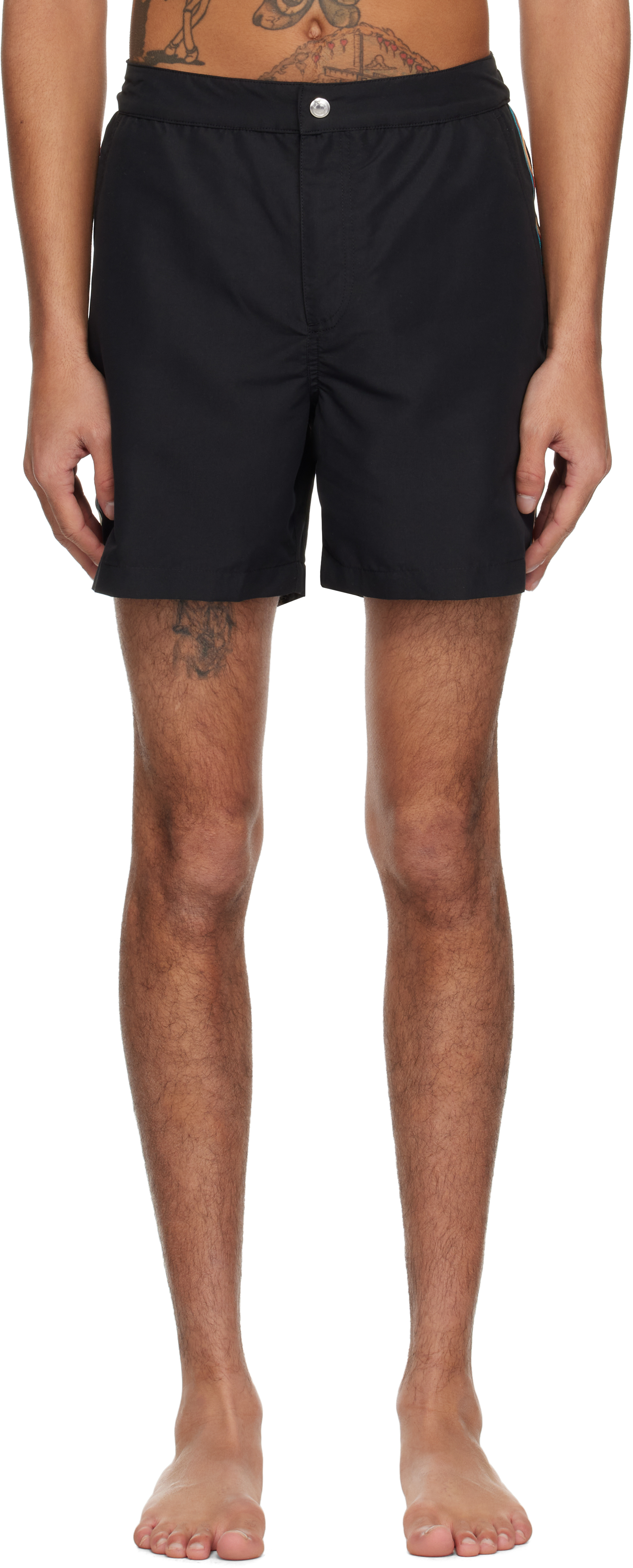 Black Signature Stripe Swim Shorts