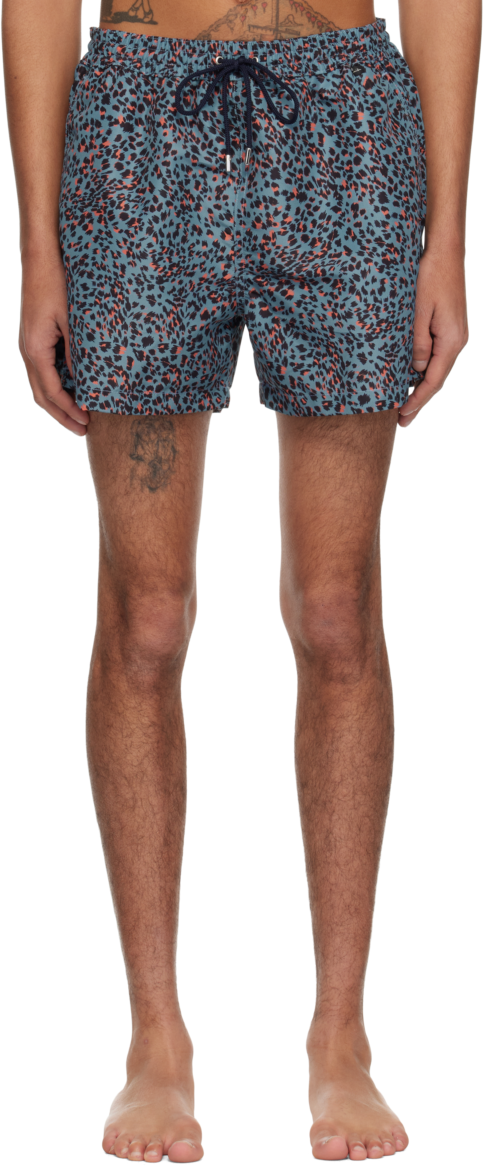 Blue Leopard Print Swim Shorts