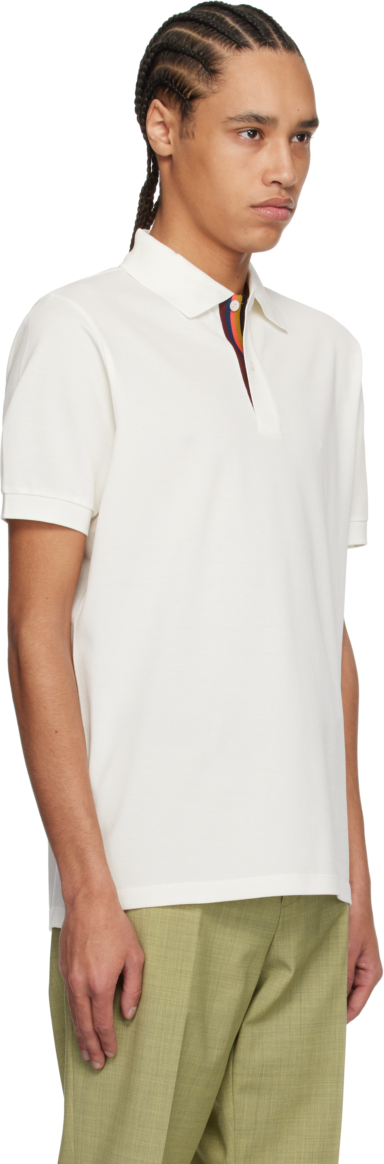 Paul Smith Off-white Artist Stripe Placket Polo In 1 White