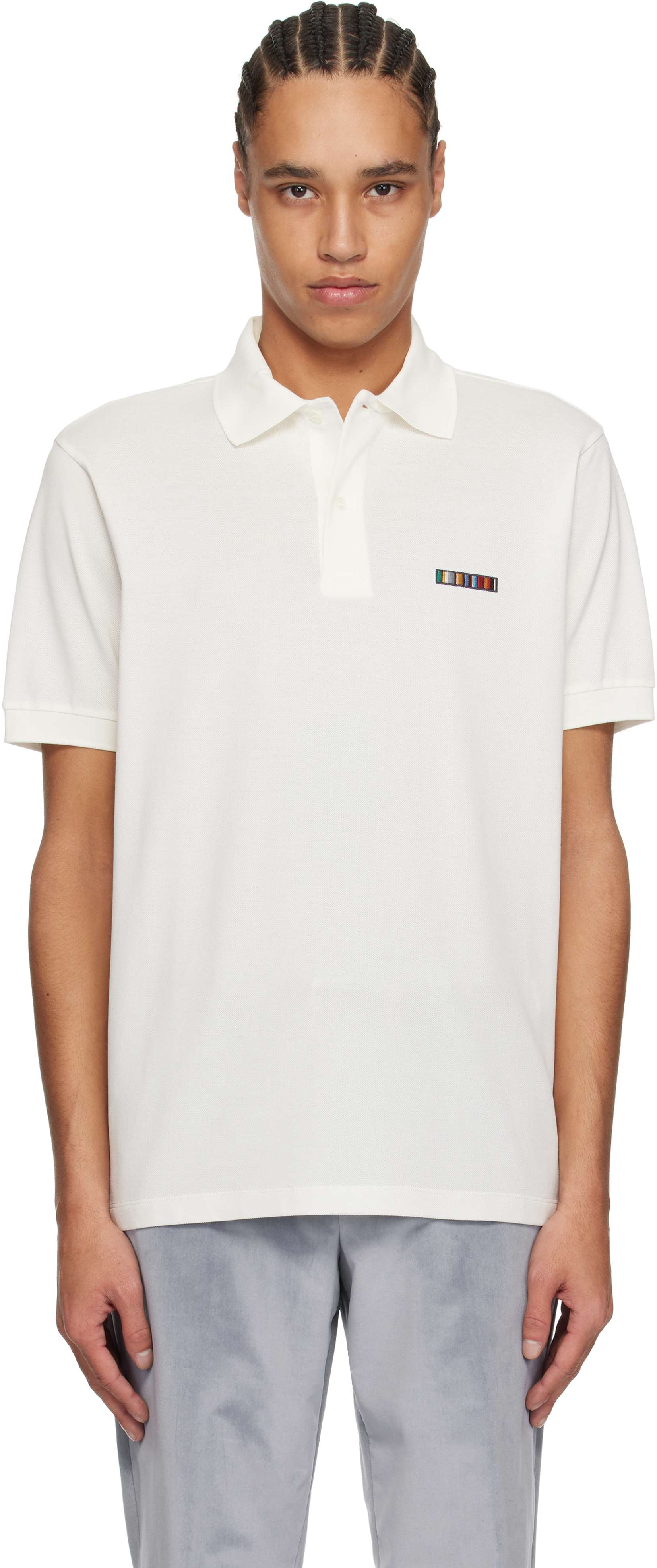 White Signature Stripe Logo Cotton Polo