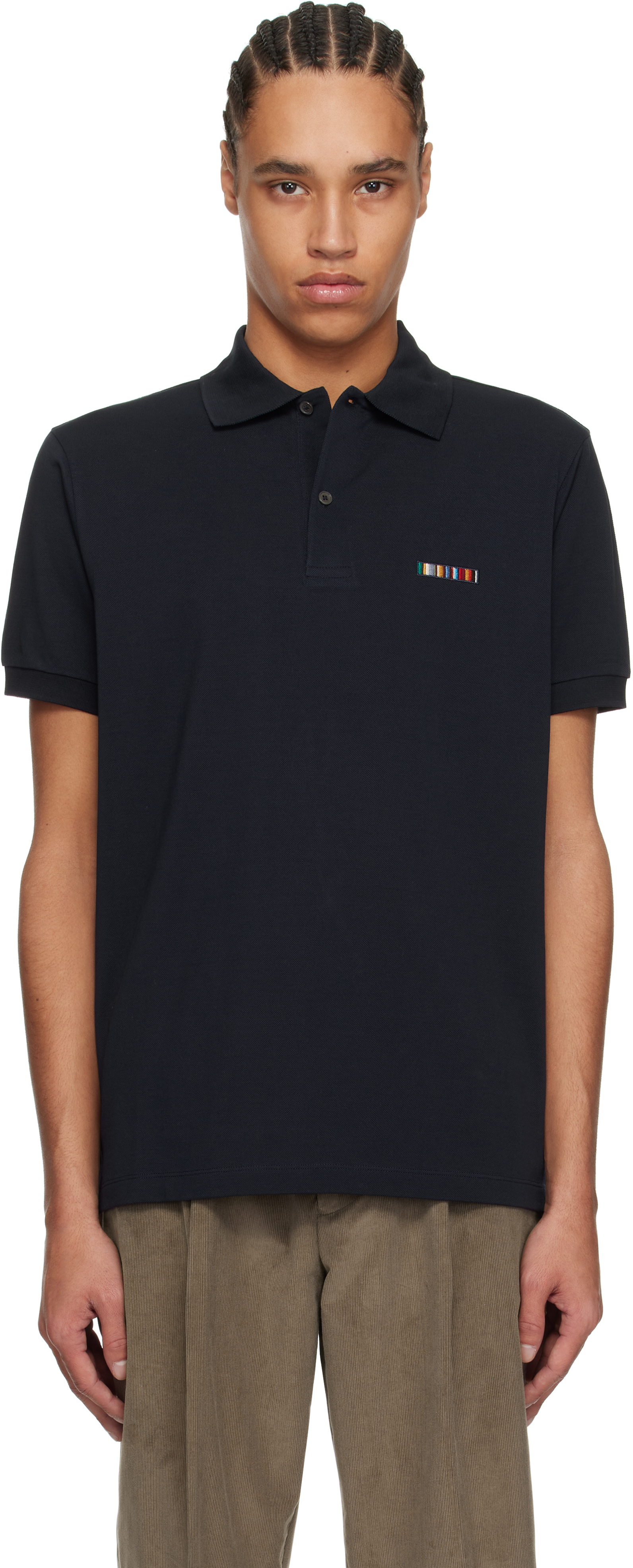 Navy Signature Stripe Logo Cotton Polo