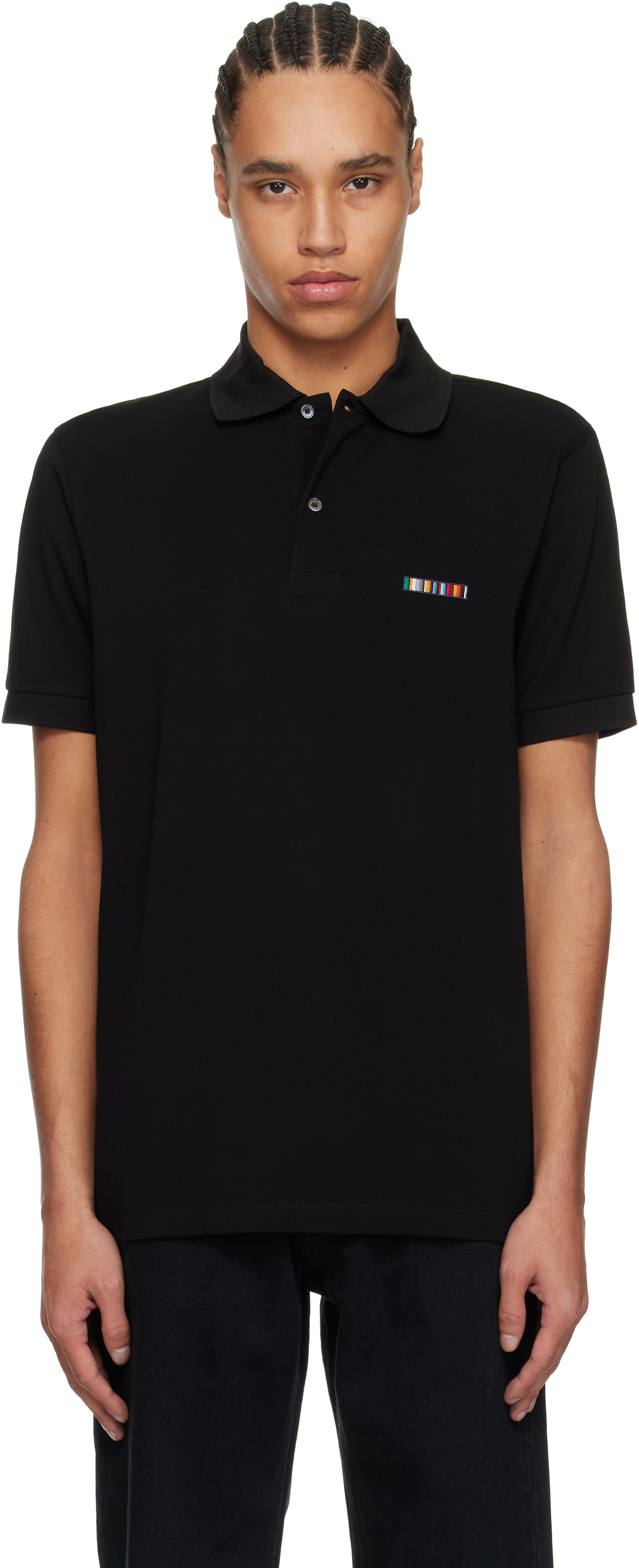 Black Signature Stripe Logo Cotton Polo