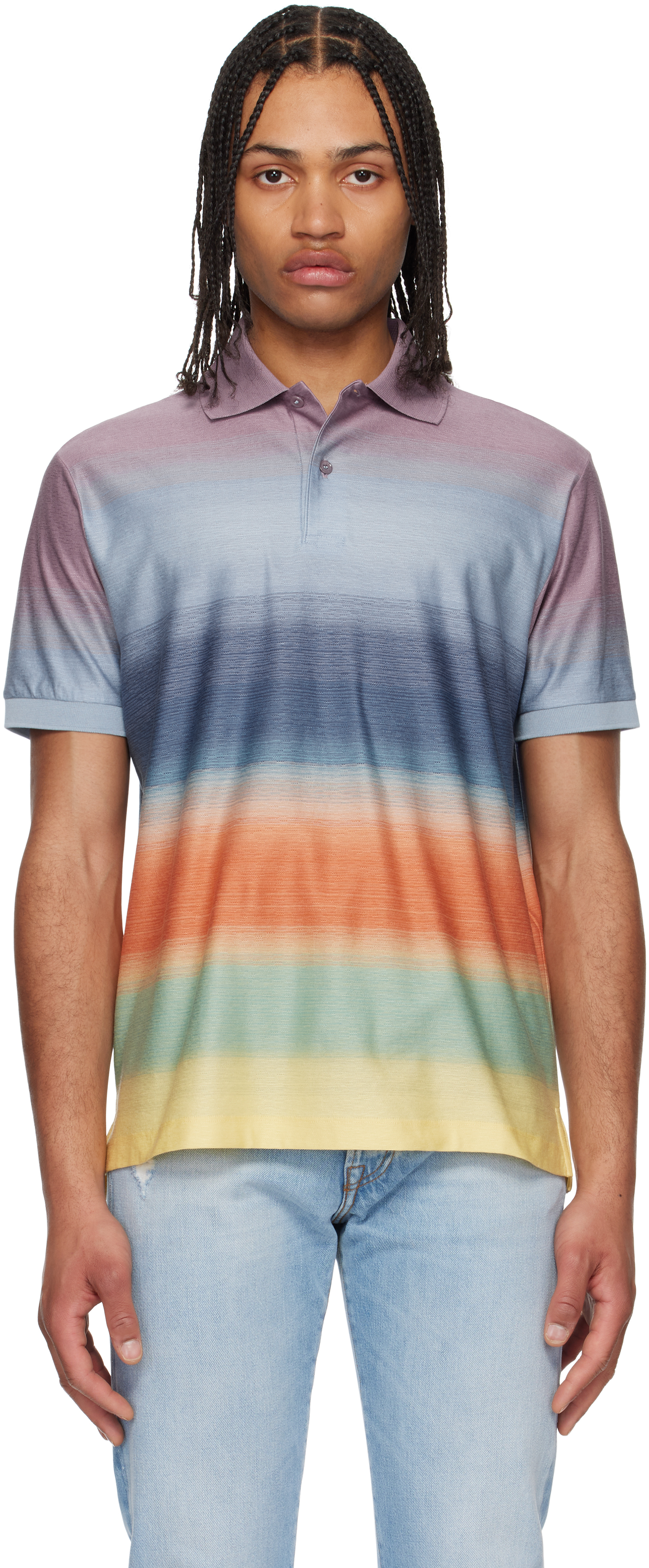 White Cotton 'Artist Stripe' Placket Polo Shirt