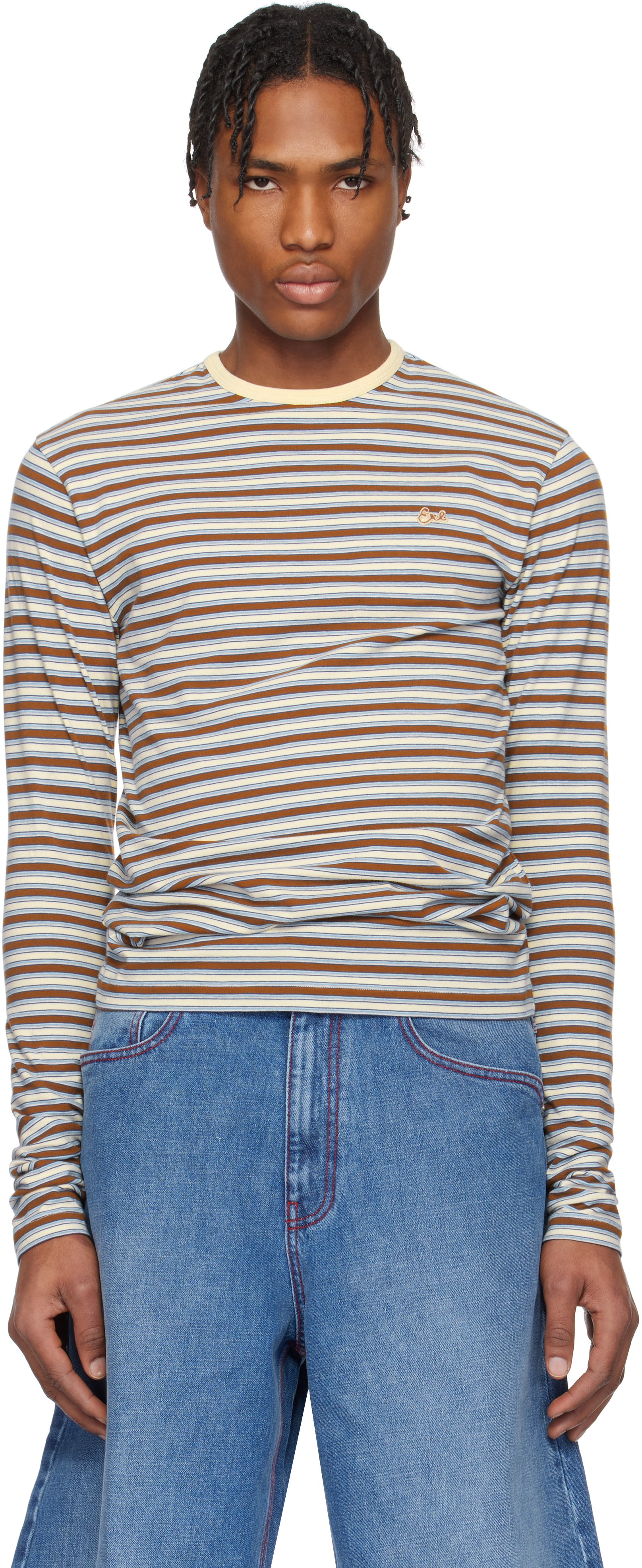 Brown 
Off-White Striped Long Sleeve T-shirt