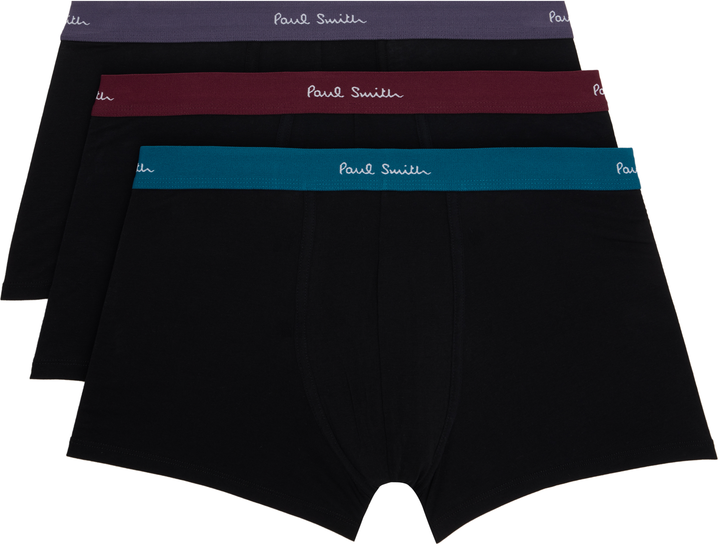 Three-Pack Black Contrast-Waist Boxer Briefs