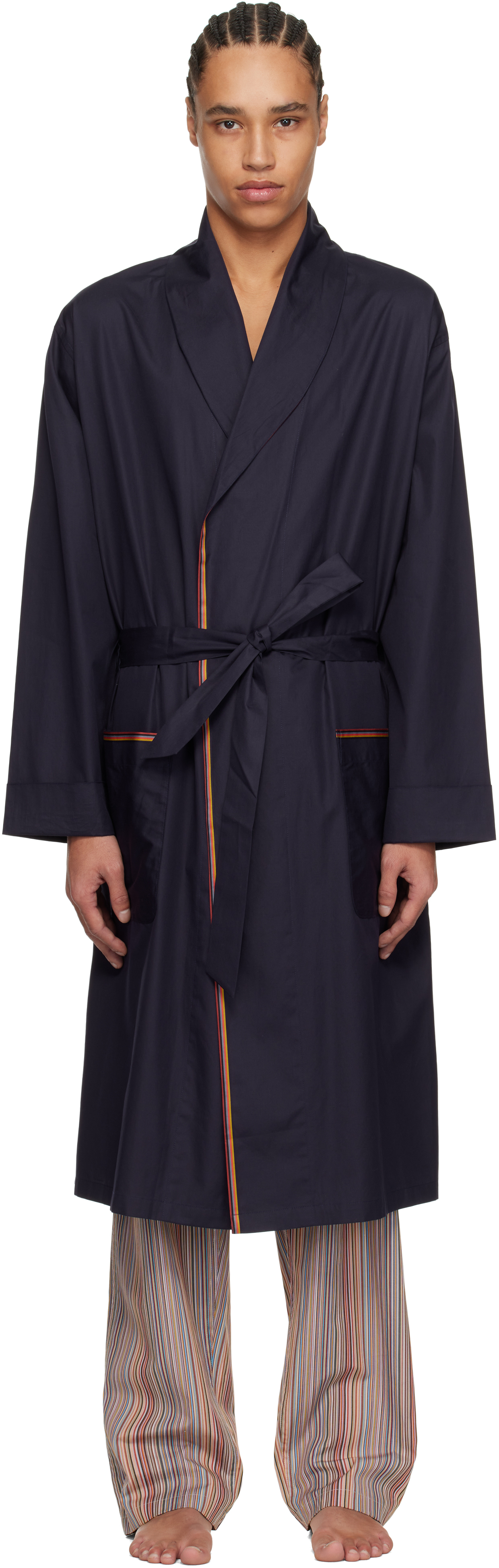 ポールスミス　ロンドン　x ゼニヤ　セットアップ　M ストライプ　サイドベント paul-smith-navy-stripe-robe.jpg