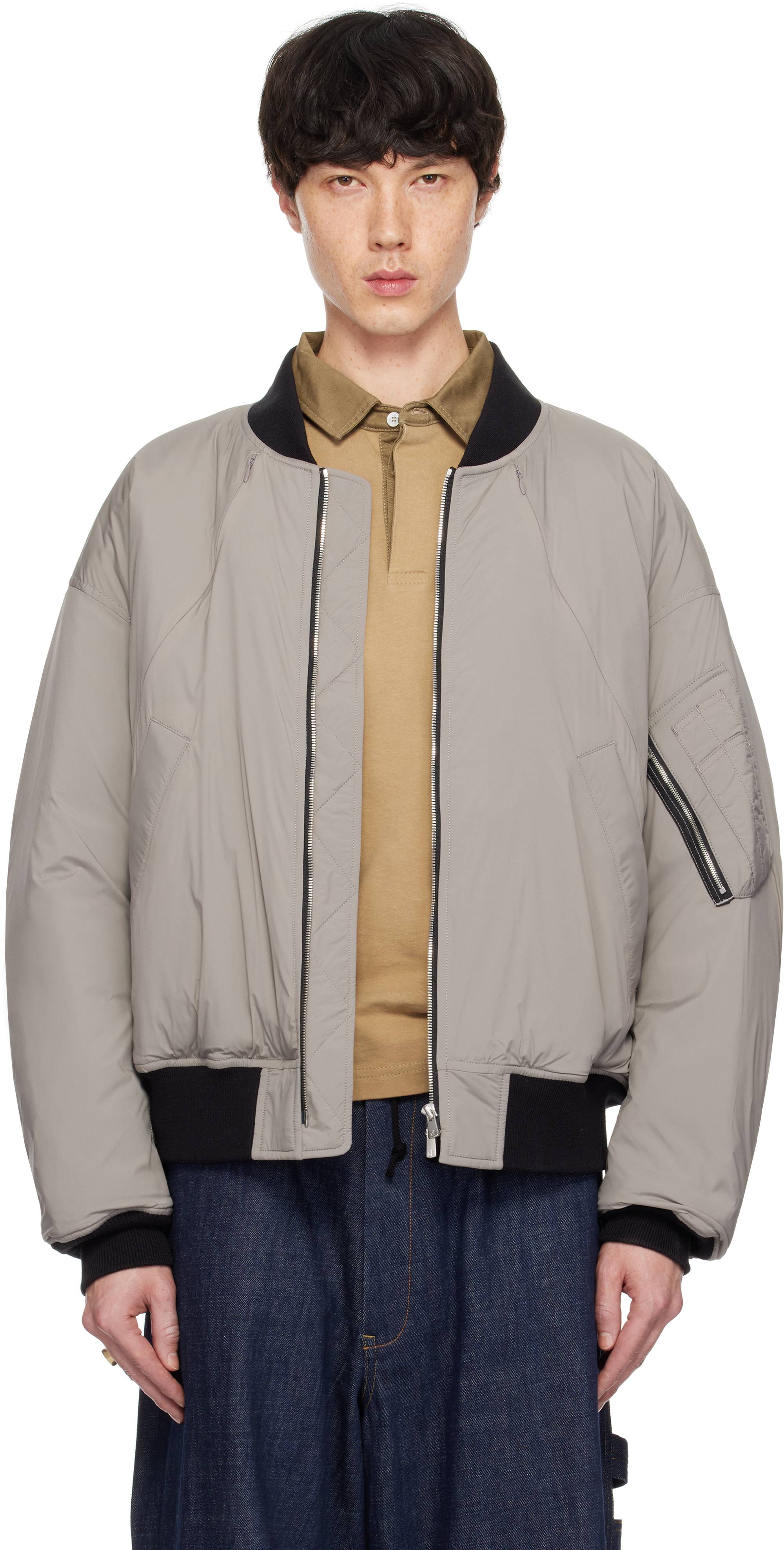 Gray Utility Pocket MA-1 Bomber Jacket