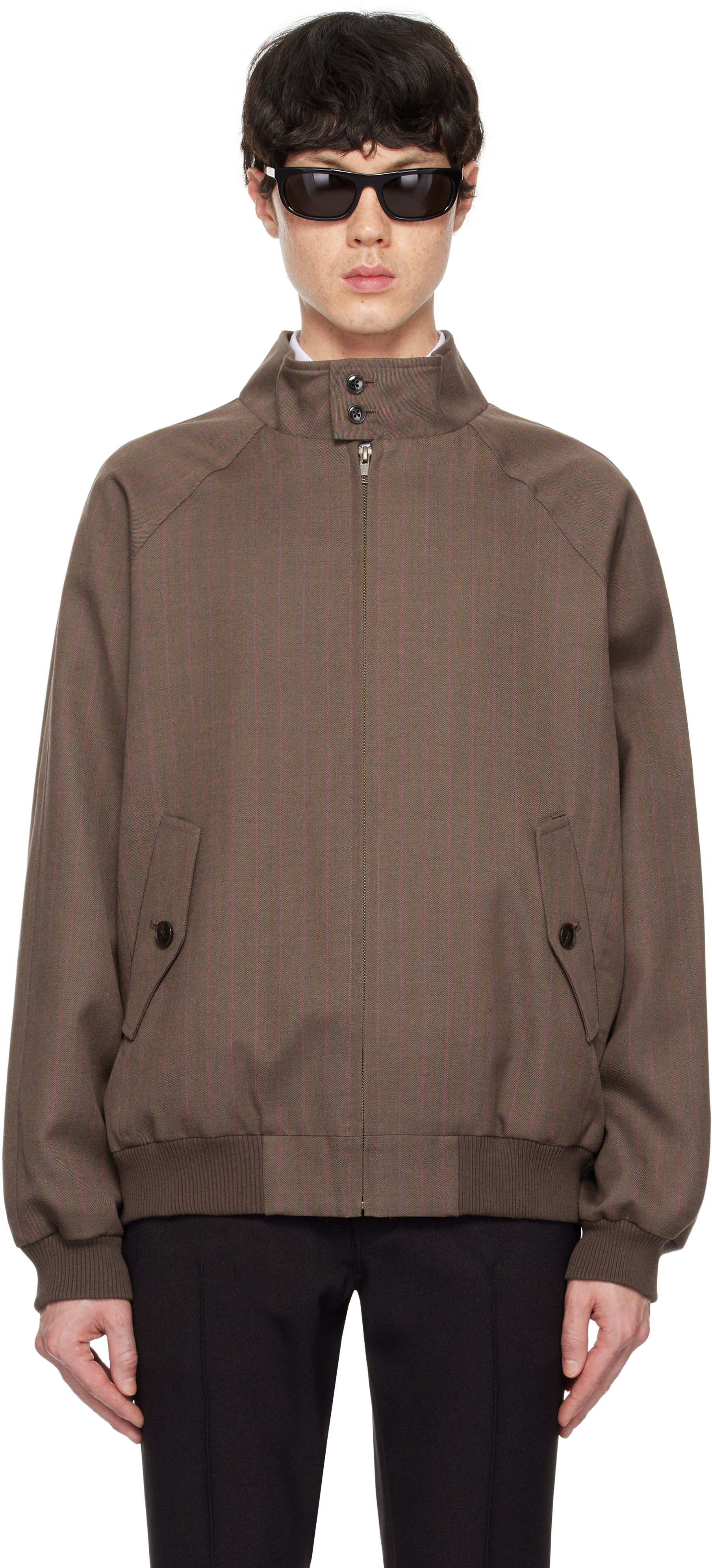 Brown Melange Stripe G-9 Bomber Jacket