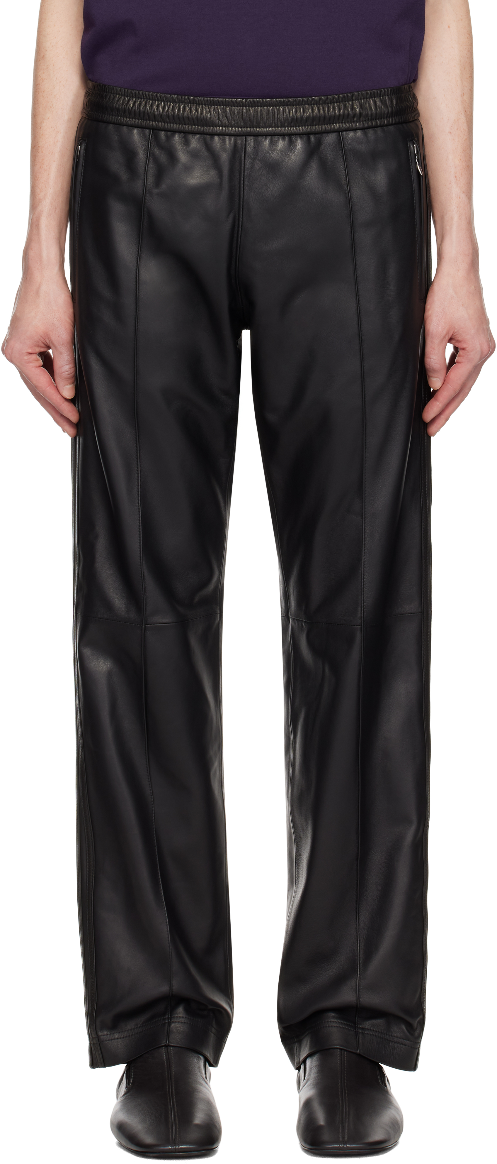 Black Track Leather Pants