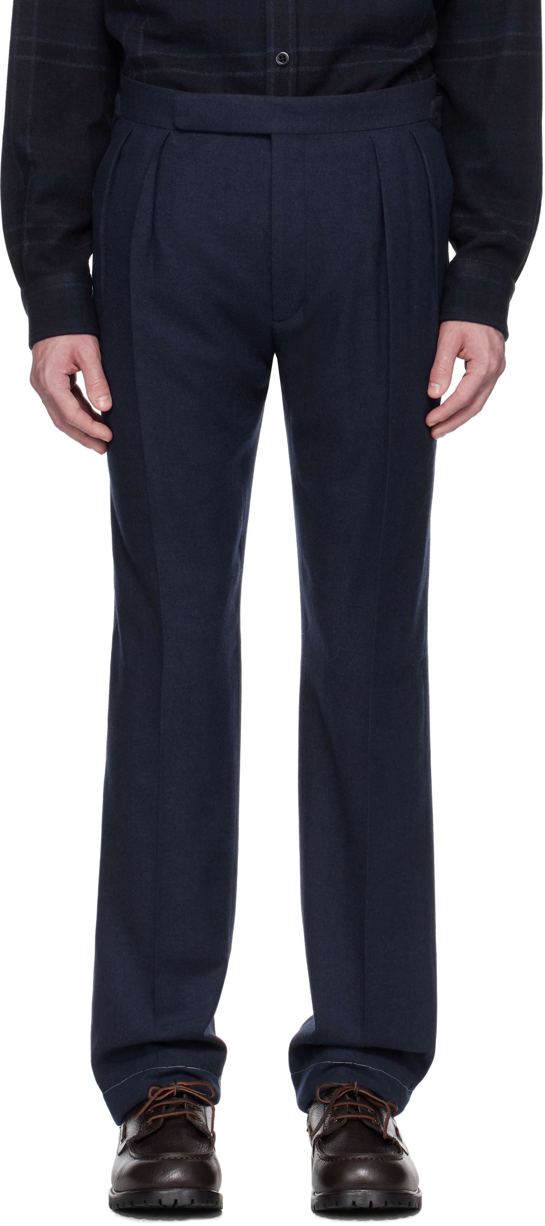 Navy Herringbone Wool-Blend Suit Trousers