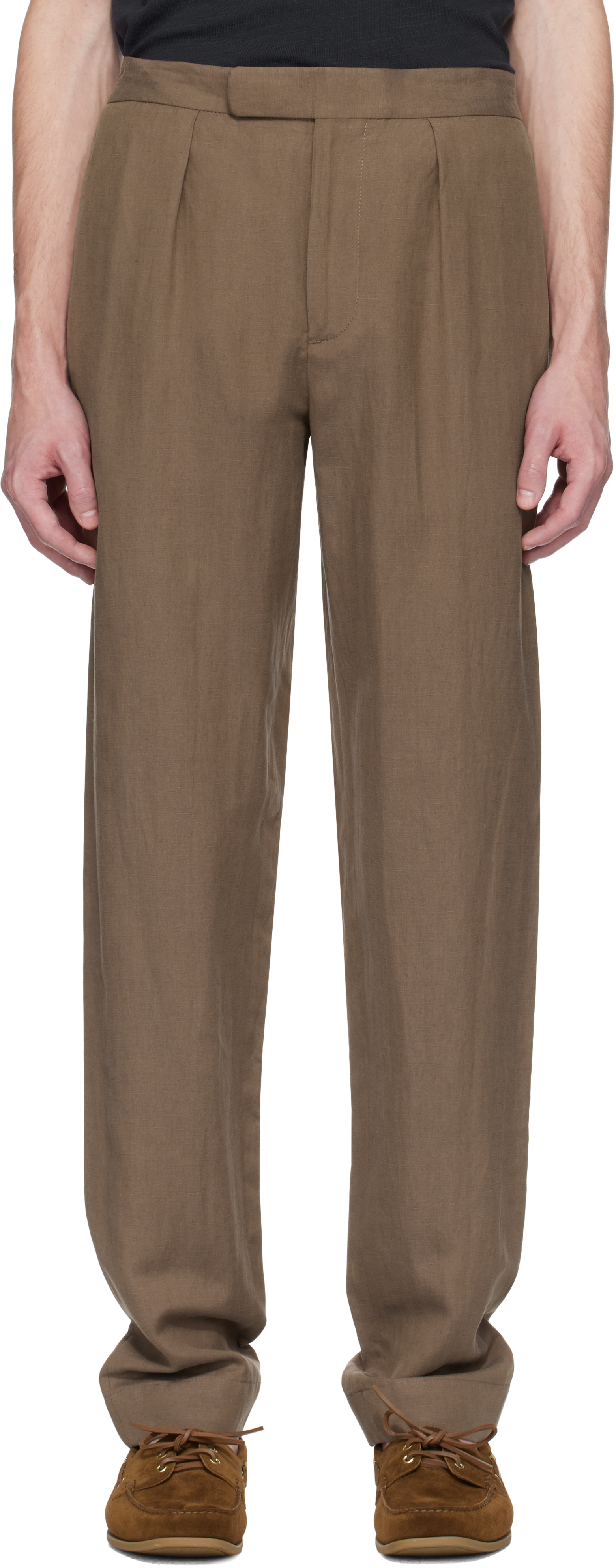 Brown Hand-Tailored Silk-Linen Suit Trousers