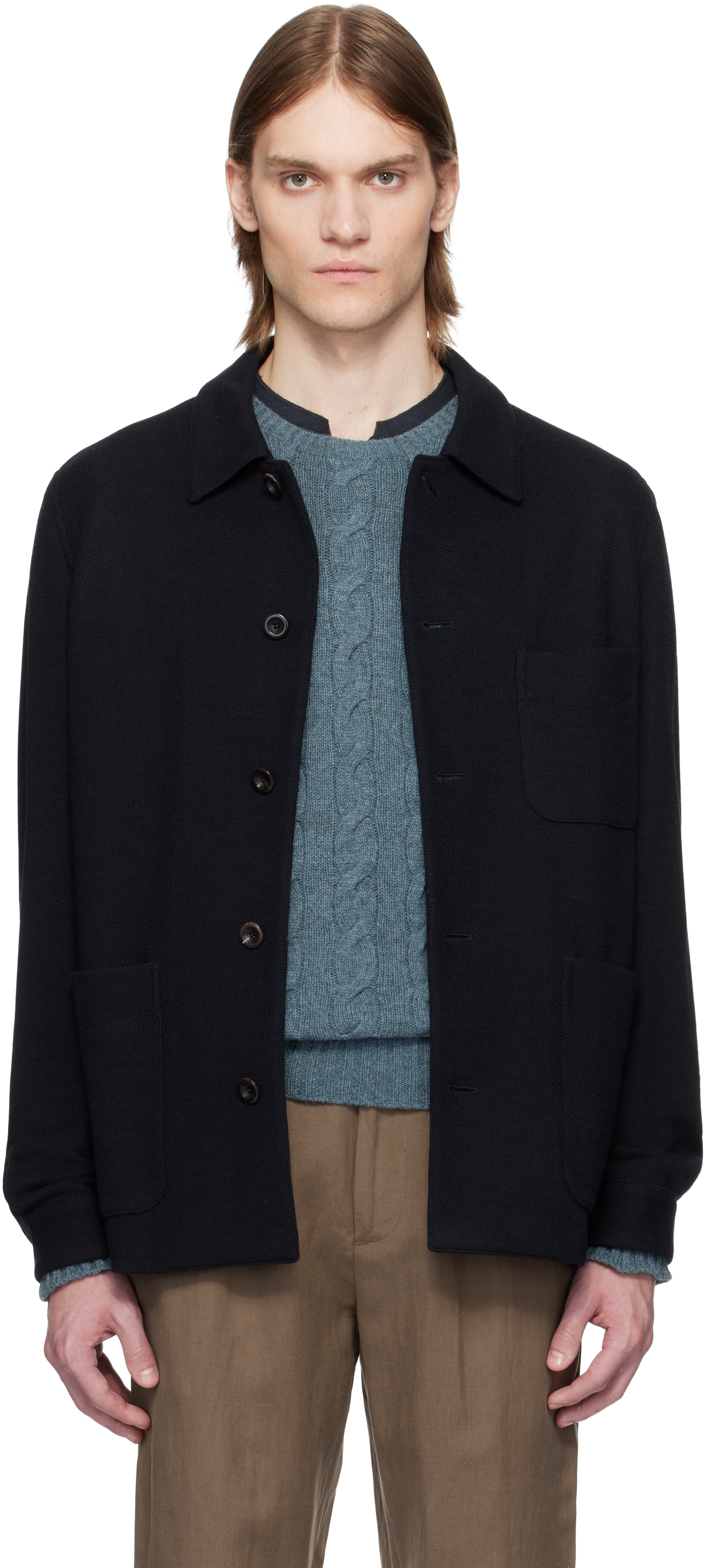 Navy Hand-Tailored Wool-Blend Jacket