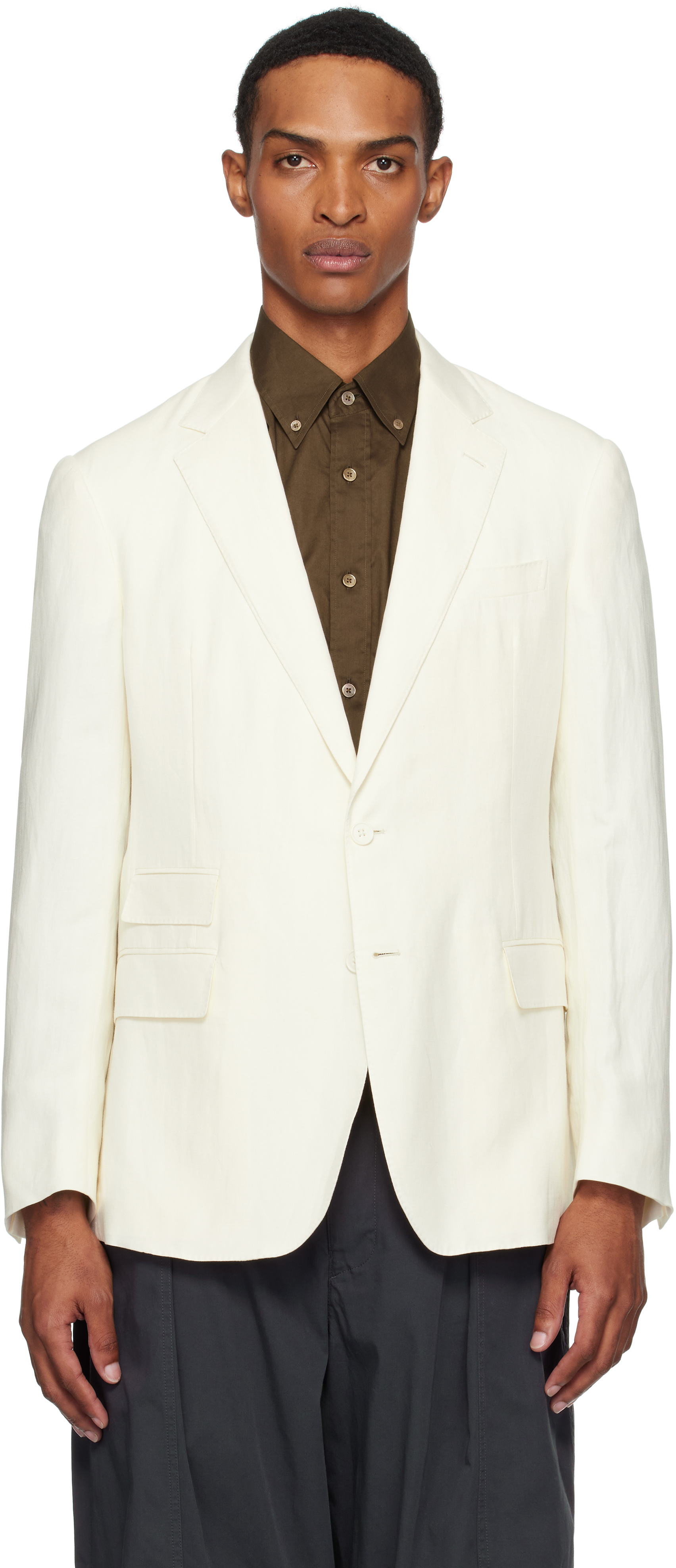 Off-White Silk Linen Single-Breasted Blazer