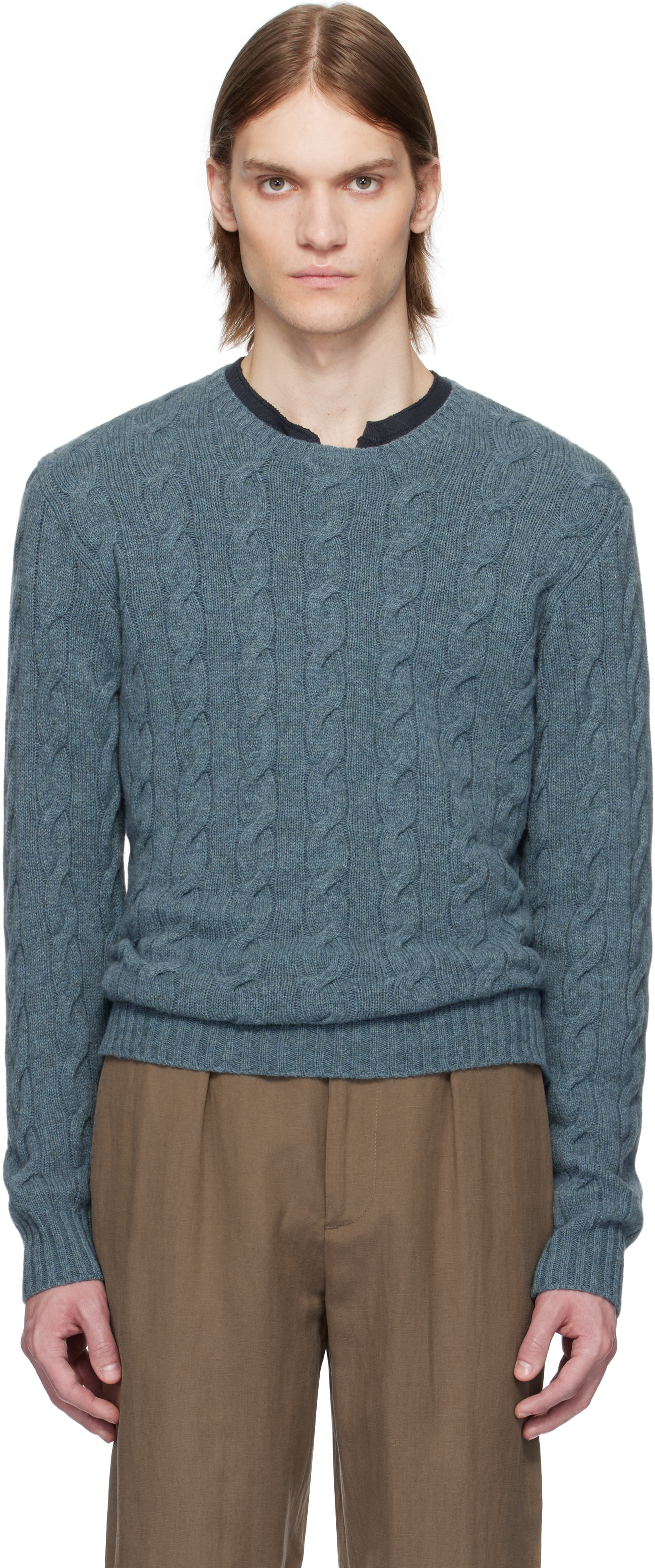 Blue Cable-Knit Cashmere Sweater