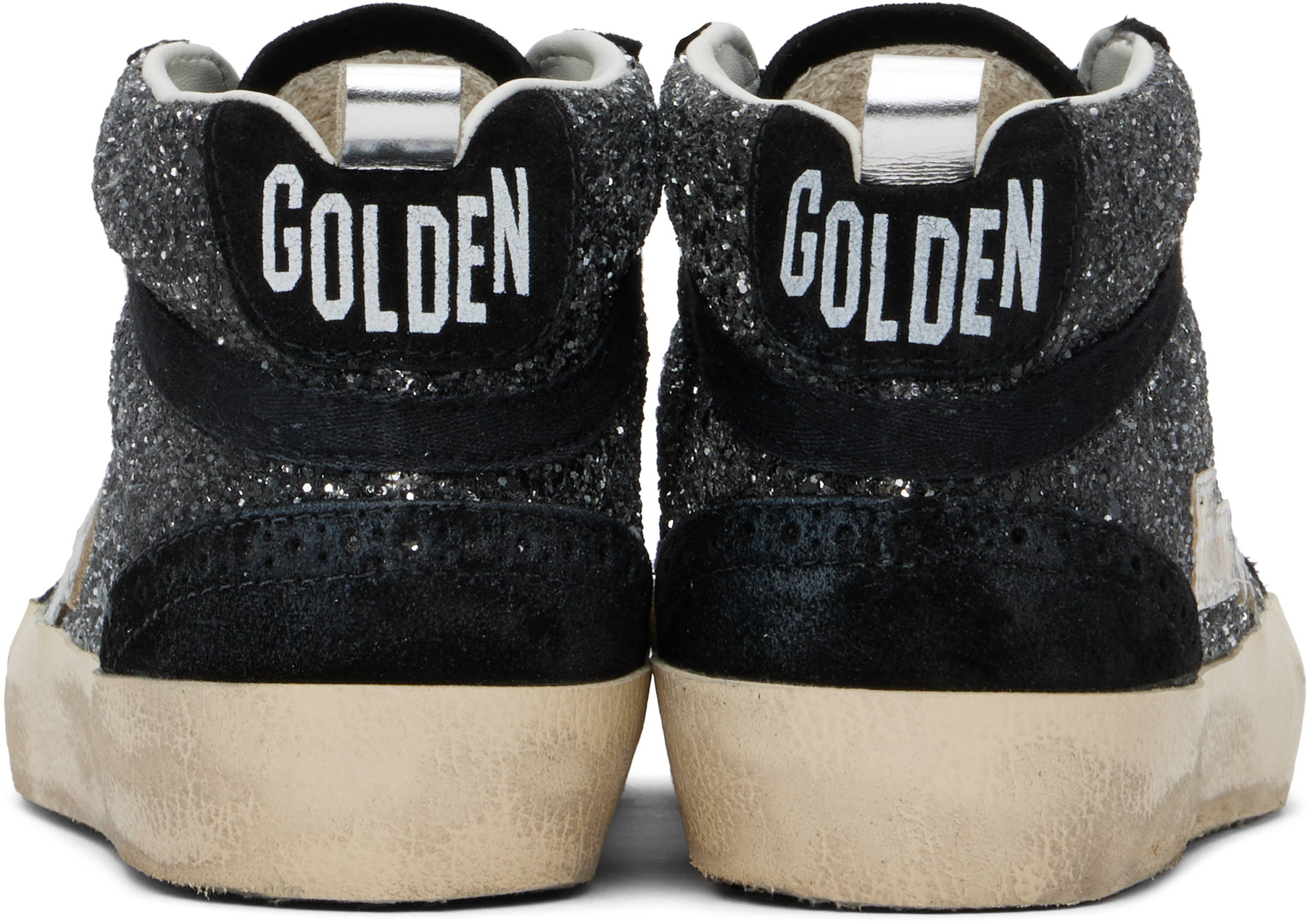 Golden Goose Black Mid Star Leather Sneakers In 90179 Black/silver