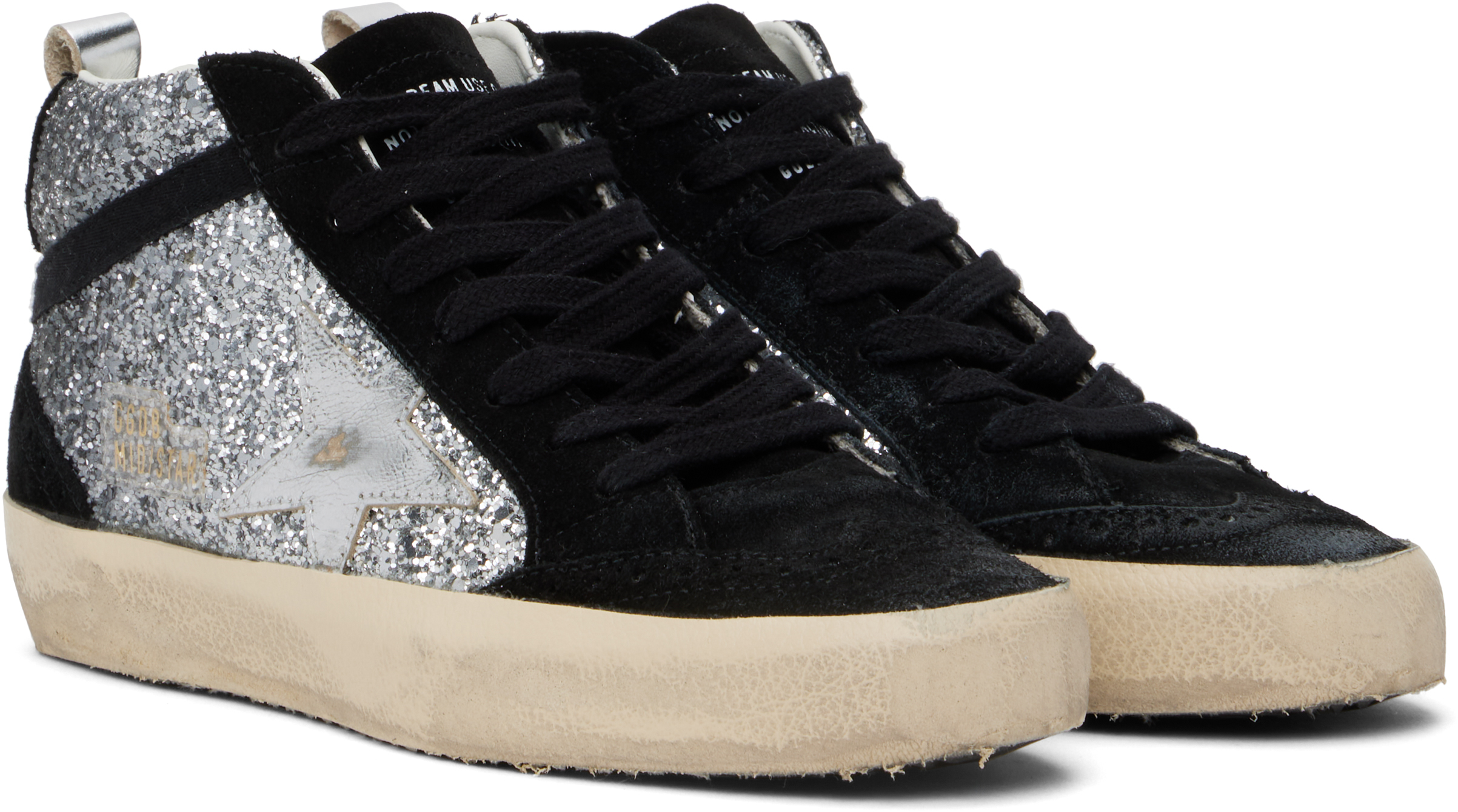 Golden Goose Black Mid Star Leather Sneakers In 90179 Black/silver