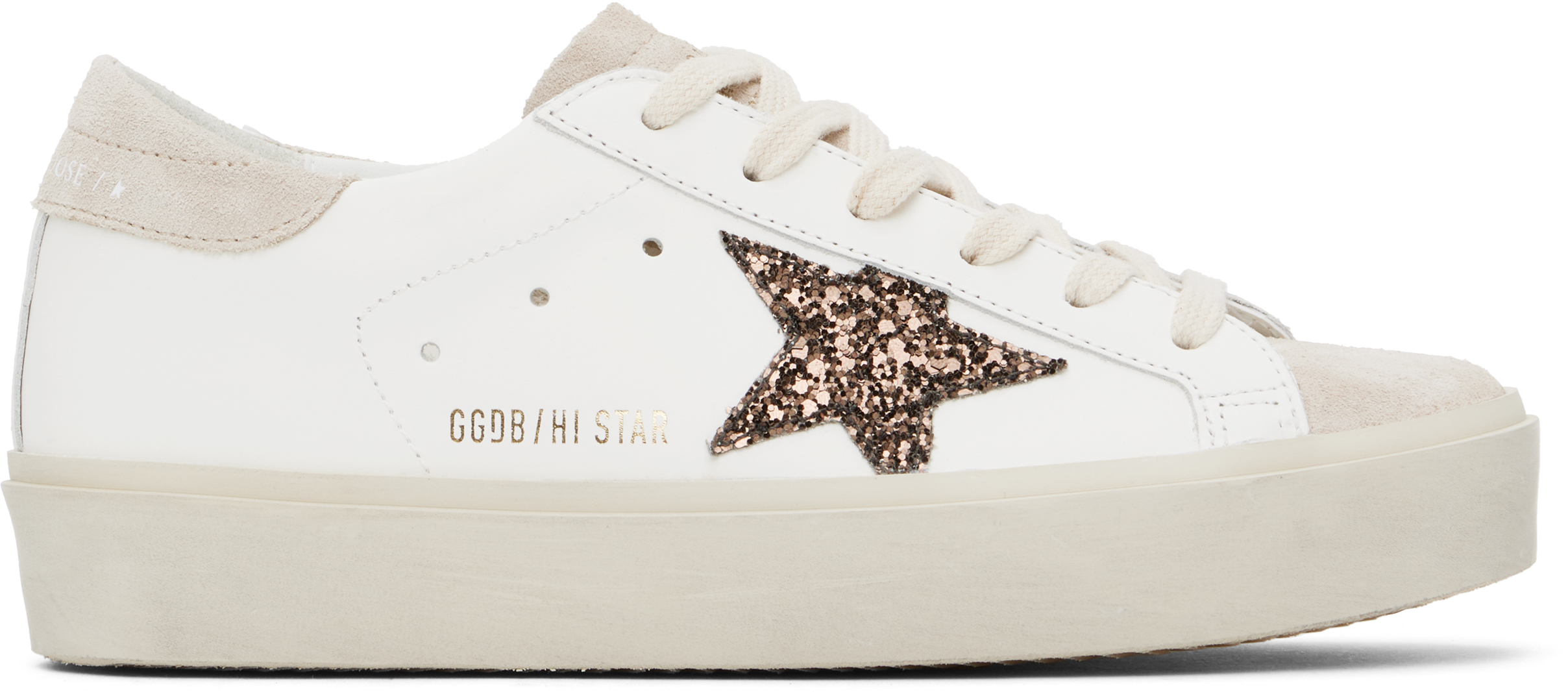 Golden Goose: White & Beige Hi Star Sneakers | SSENSE Canada