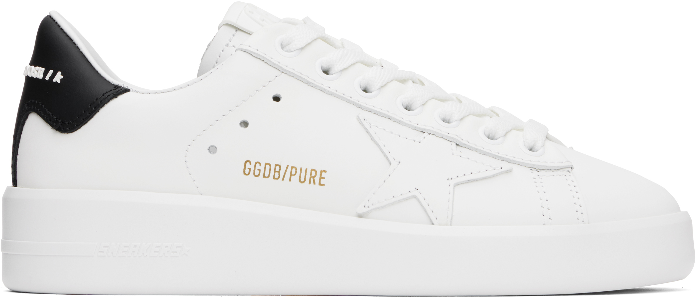 Golden Goose Leather Sneakers With Back Contrasting Patch In 10283 White/black