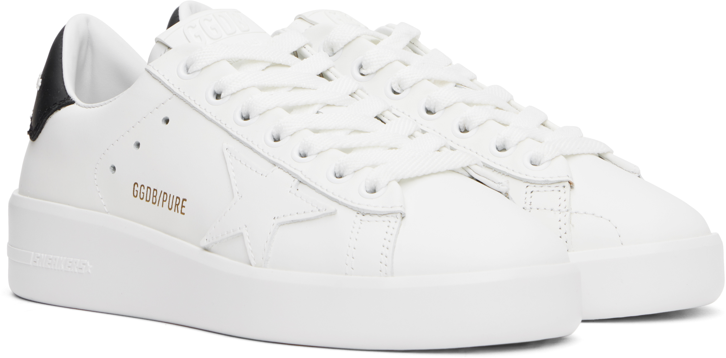 Golden Goose Leather Sneakers With Back Contrasting Patch In 10283 White/black