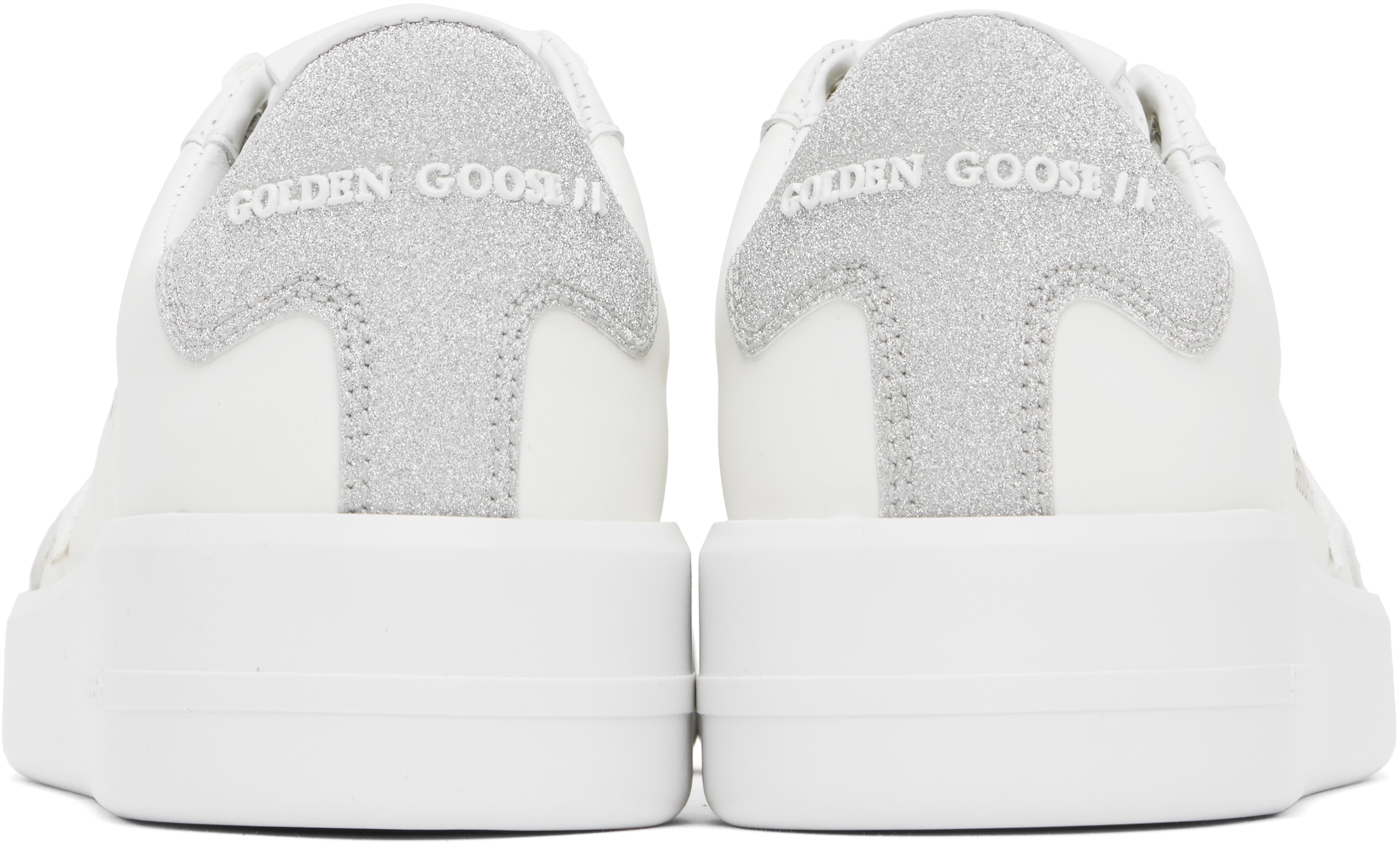 Golden Goose Purestar Sneakers In White Leather With Tone-on-tone Star And Silver Micro-glitter Heel Tab In 80185 White/silver