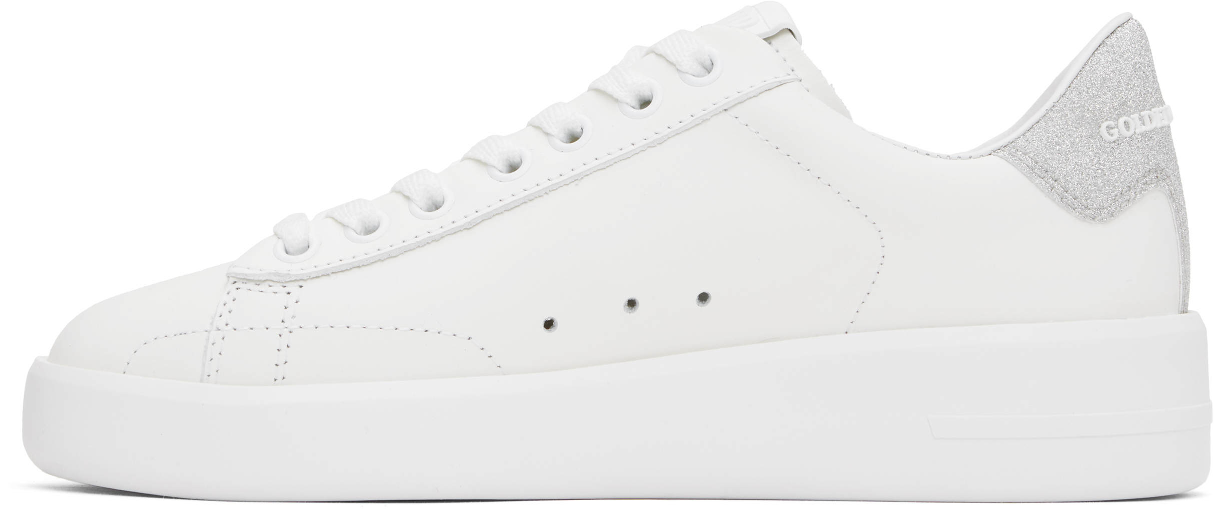 Golden Goose Purestar Sneakers In White Leather With Tone-on-tone Star And Silver Micro-glitter Heel Tab In 80185 White/silver