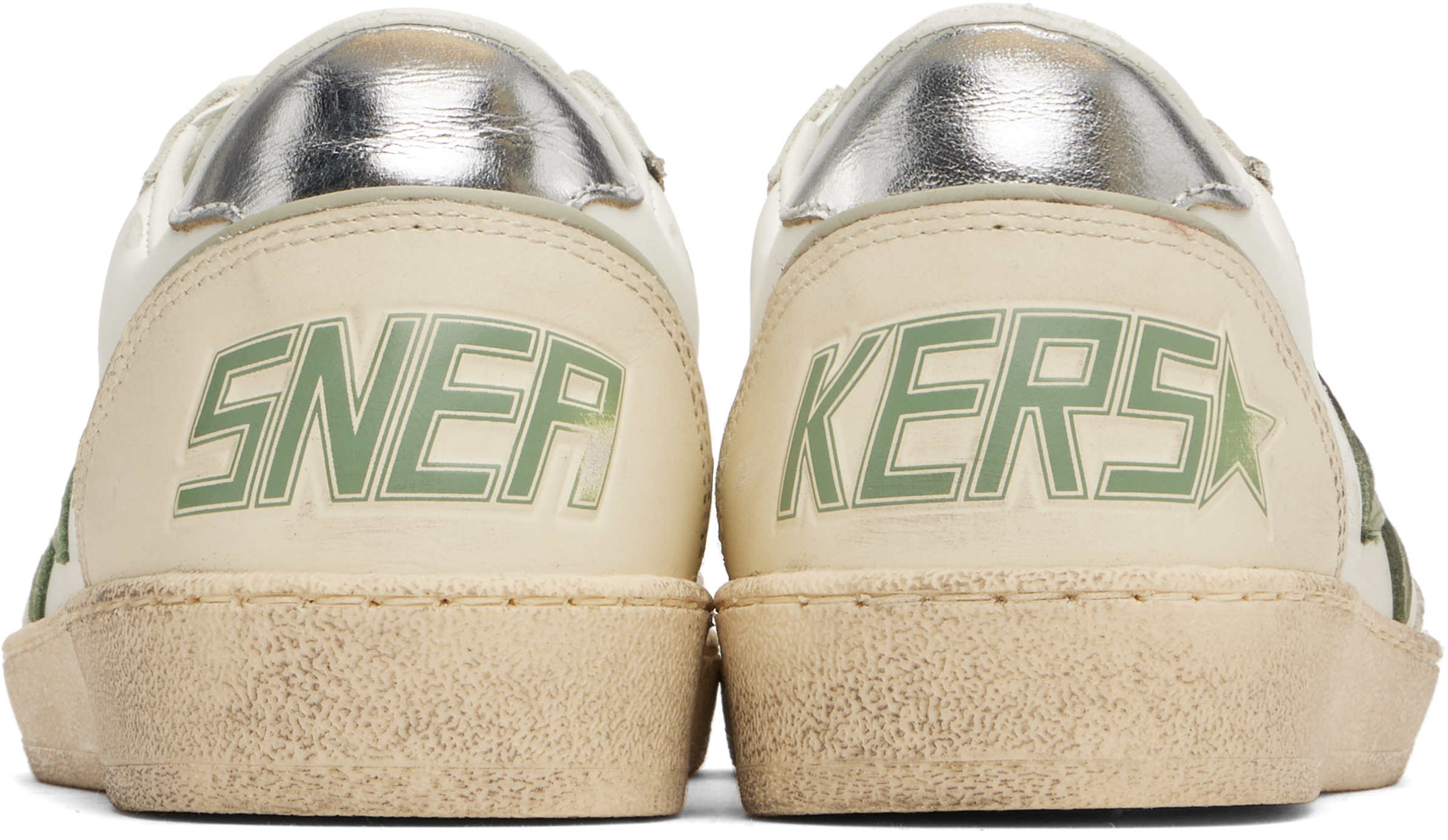 Golden Goose Deluxe Brand Distressed Nubuck Leather Sneakers With Metallic Accents In 10630 White/green/si