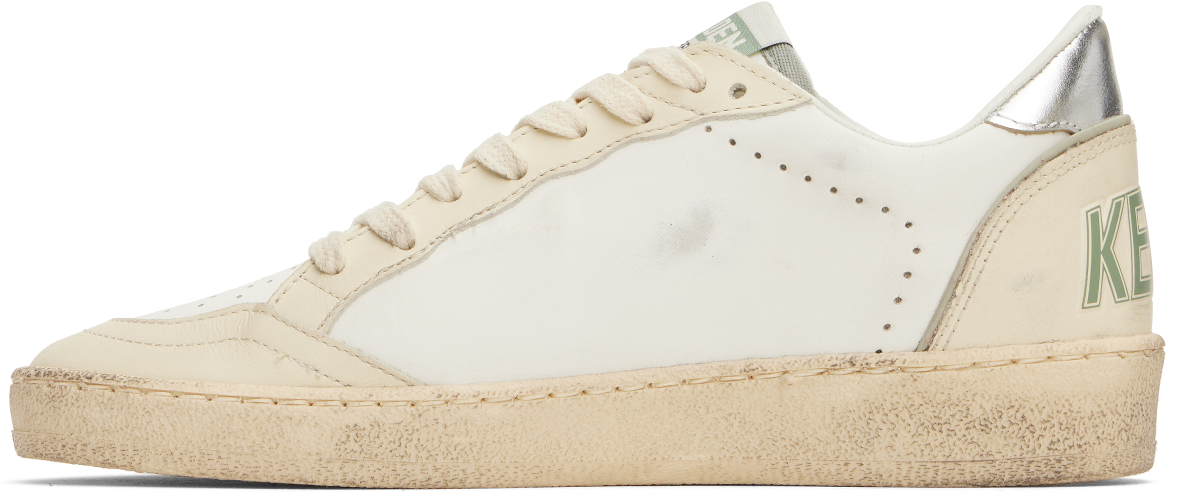 Golden Goose Deluxe Brand Distressed Nubuck Leather Sneakers With Metallic Accents In 10630 White/green/si