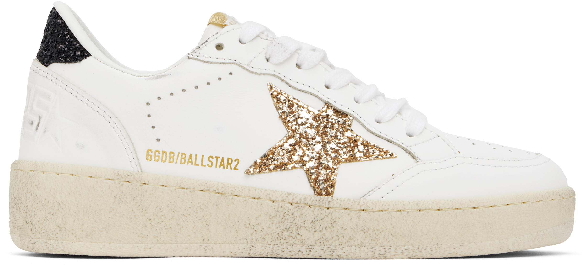 Golden Goose Ball Star Leather Sneakers In 10471 White/gold/bla