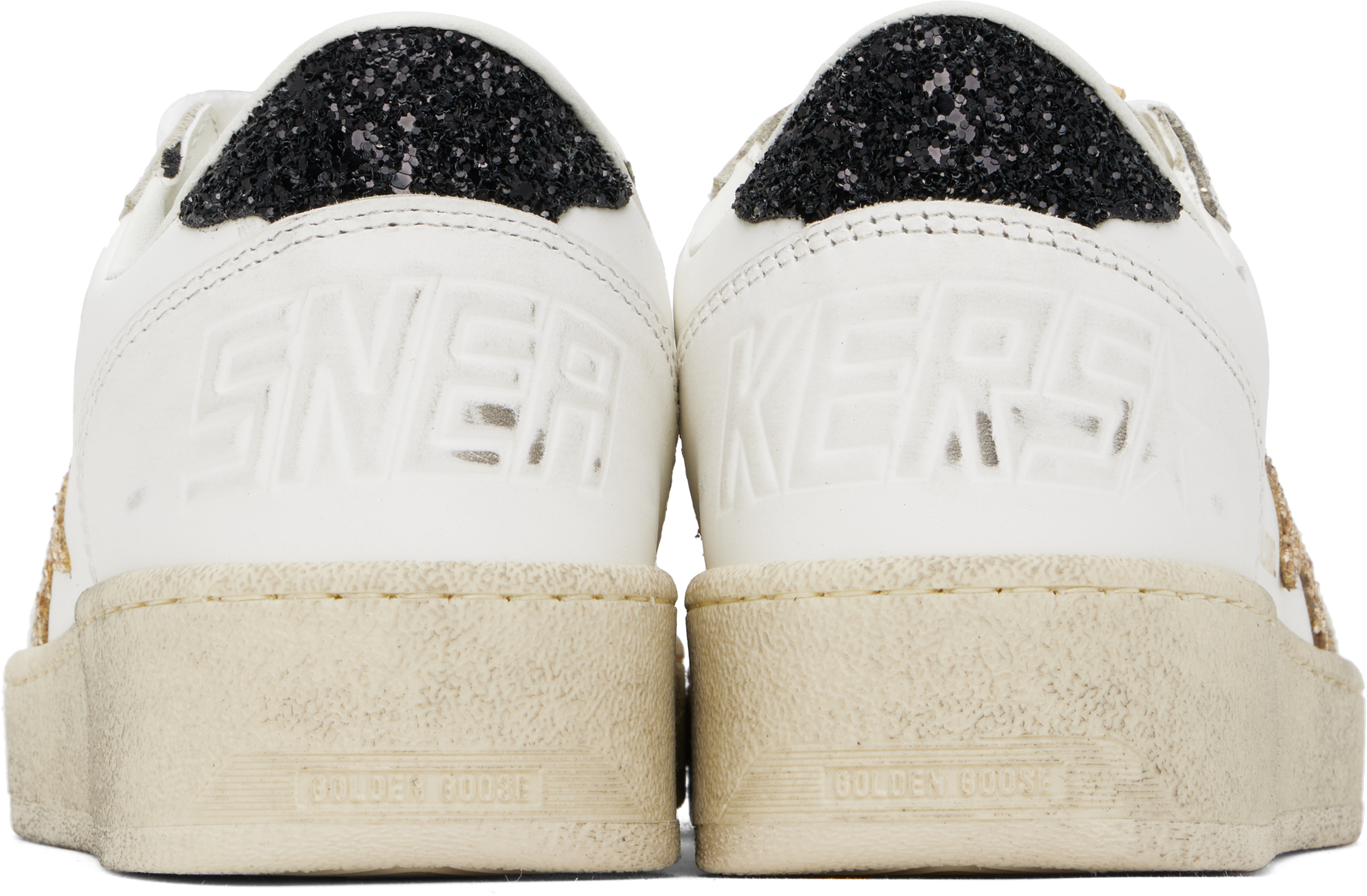 Golden Goose Ball Star Leather Sneakers In 10471 White/gold/bla