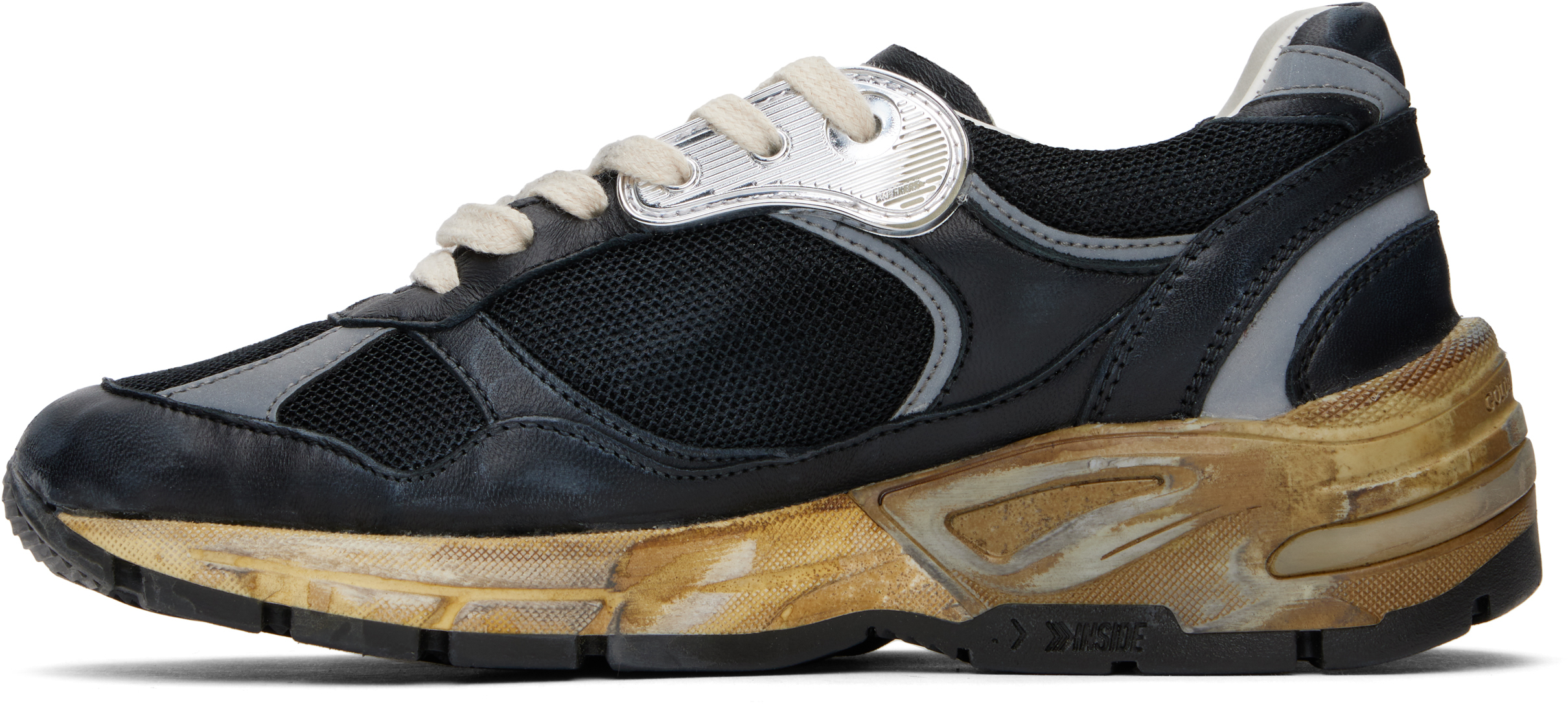 Golden Goose Running Dad Net And Nappa Upper Suede Star Shoes In 90282 Black
