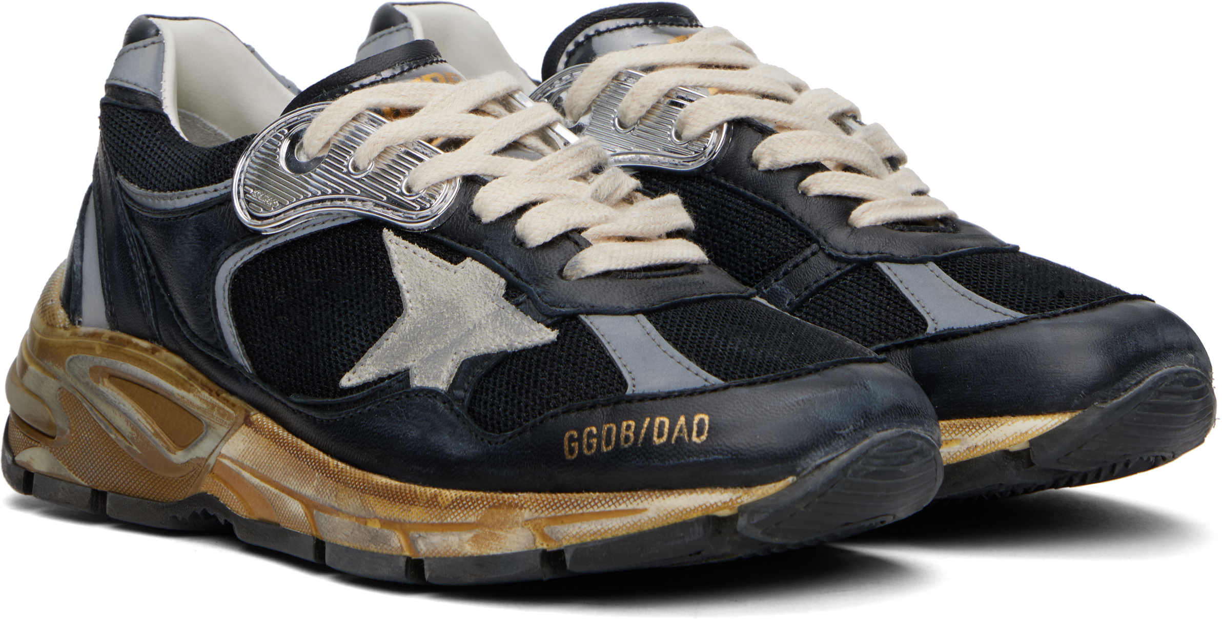 Golden Goose Running Dad Net And Nappa Upper Suede Star Shoes In 90282 Black