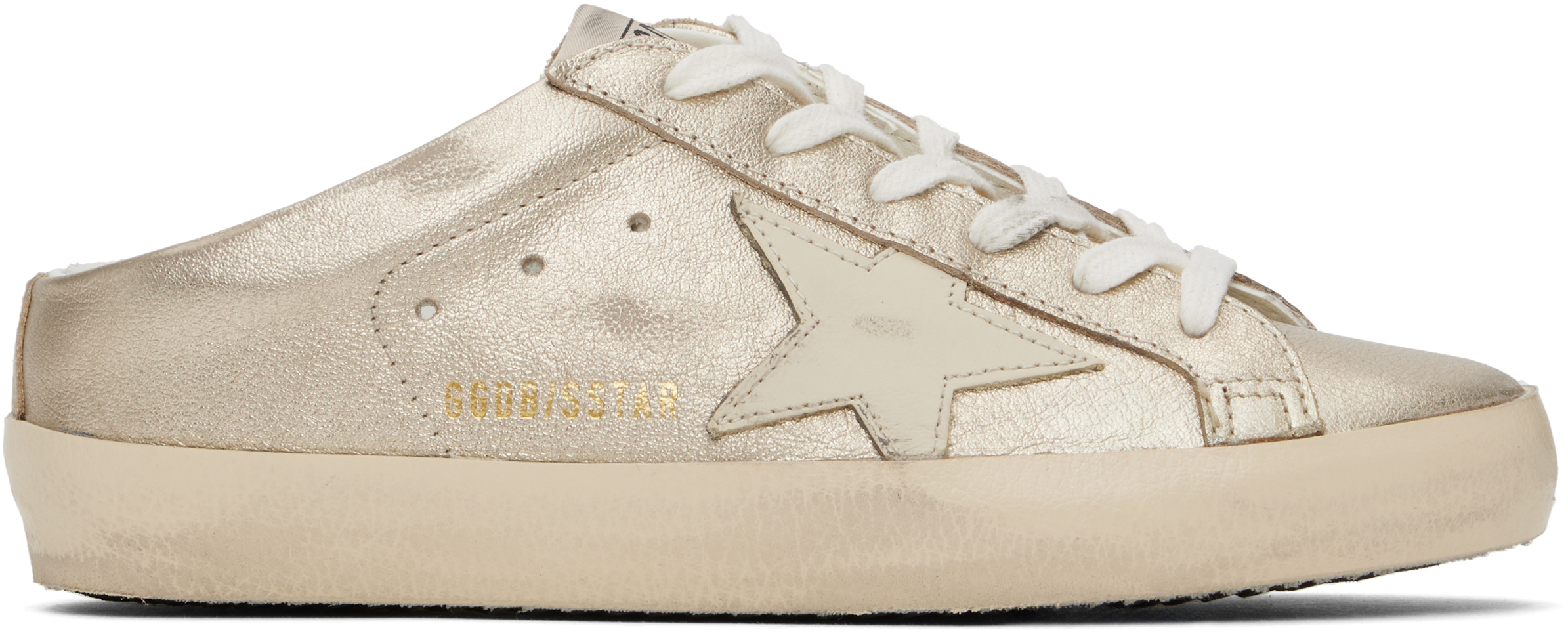 【送料&関税込】Golden  Super Star Sabot White Super-Star Sabot distressed suede-trimmed leather slip