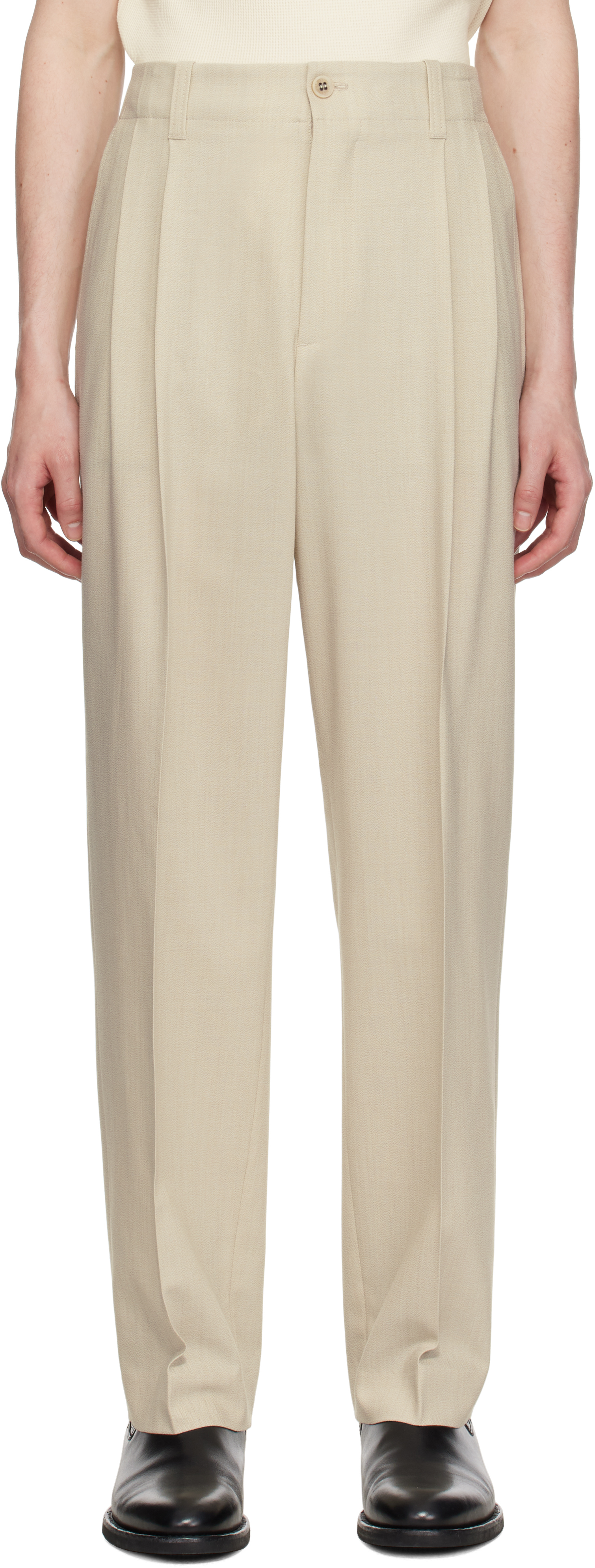 Beige Wool Blend Trousers