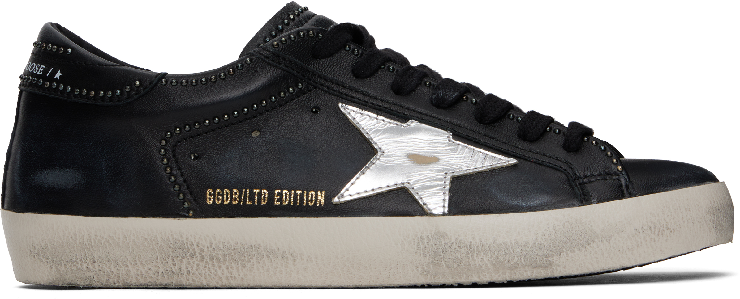 Golden Goose Super-star In Black Leather With White Leather Star And Heel Tab In Black/silver